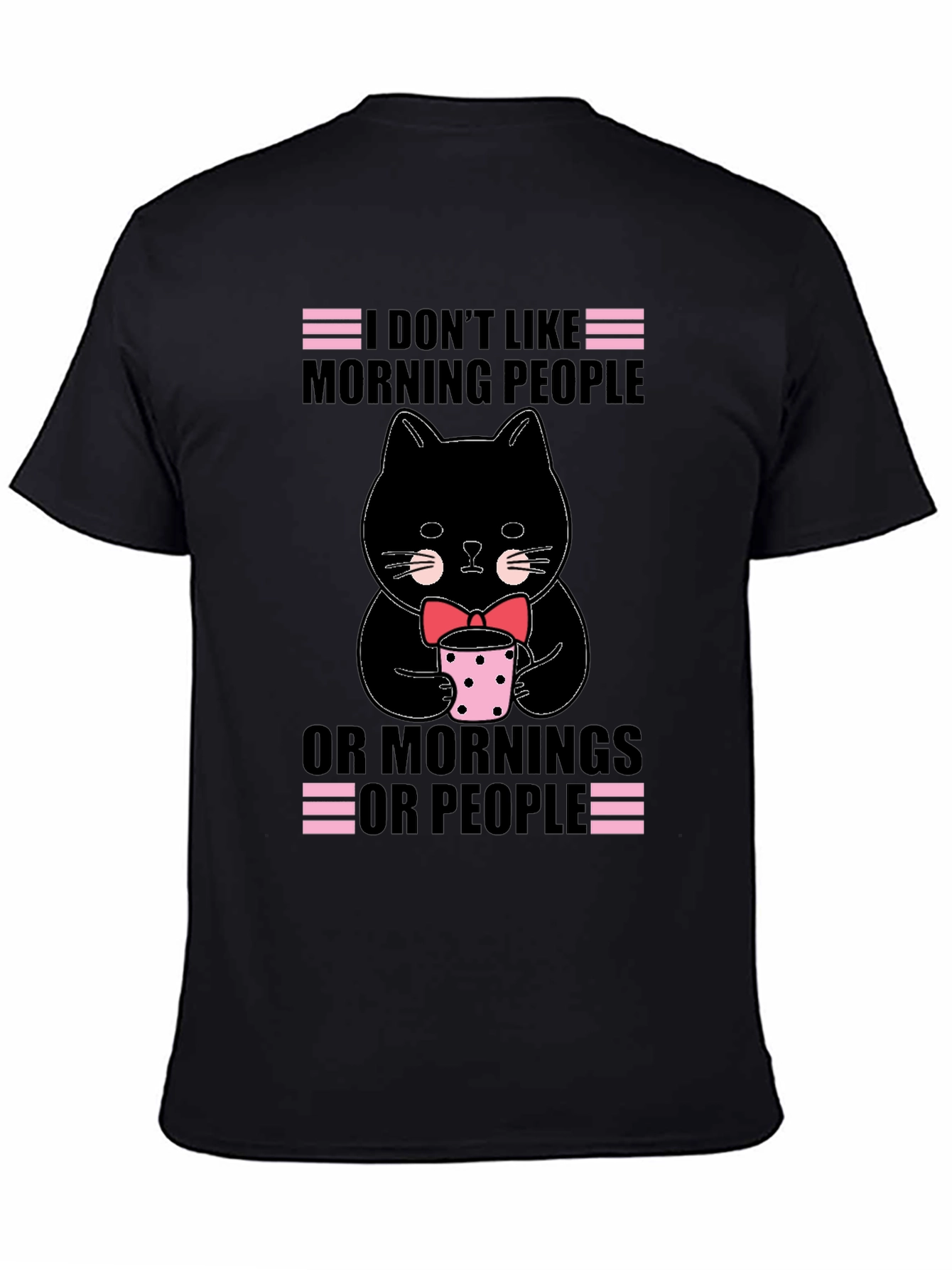 Black Funny Cat T-Shirt - I Don't Like Morning People view 4
