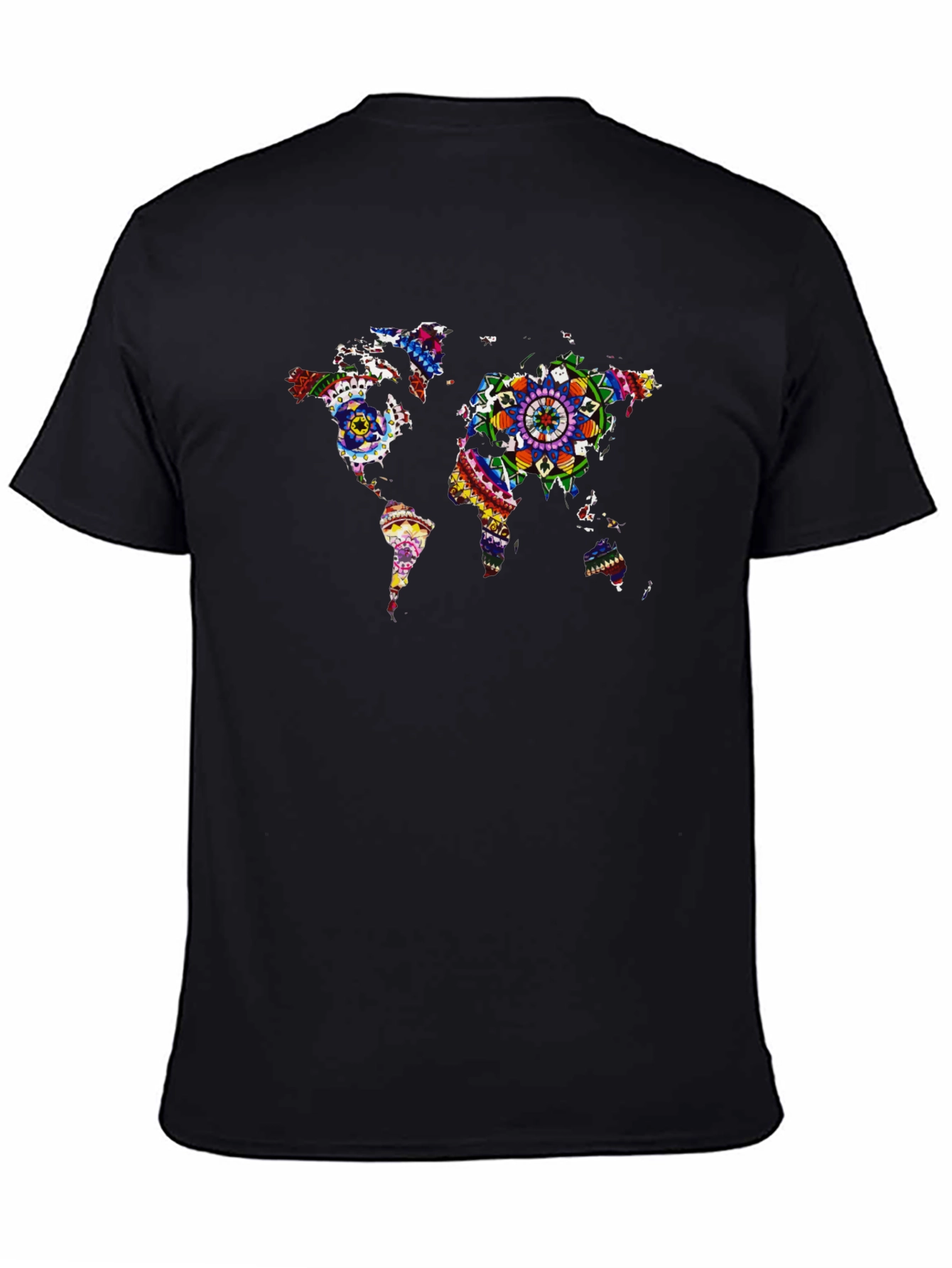 Black World Map Mandala Graphic T-Shirt view 4