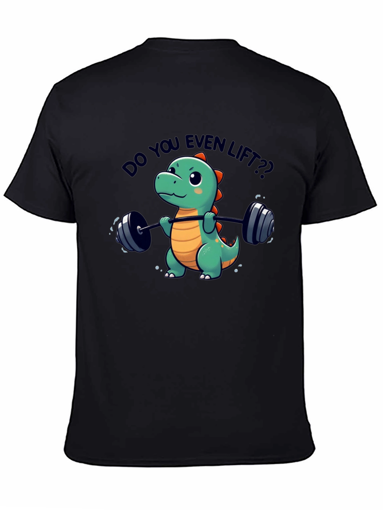 Black Funny Dinosaur Lifting Weights T-Shirt view 4