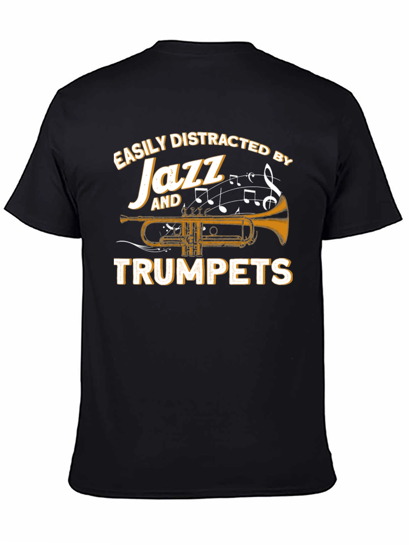 Black Easily Distracted by Jazz and Trumpets T-Shirt view 4