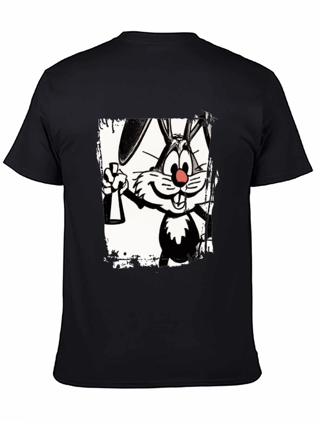 Black Cartoon Rabbit Graphic Black T-Shirt view 4