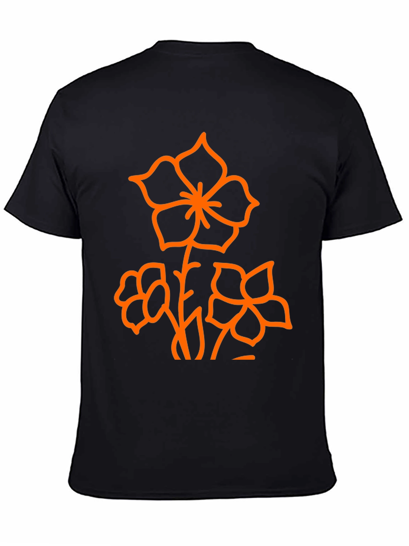 Black Black T-Shirt with Orange Floral Design view 4