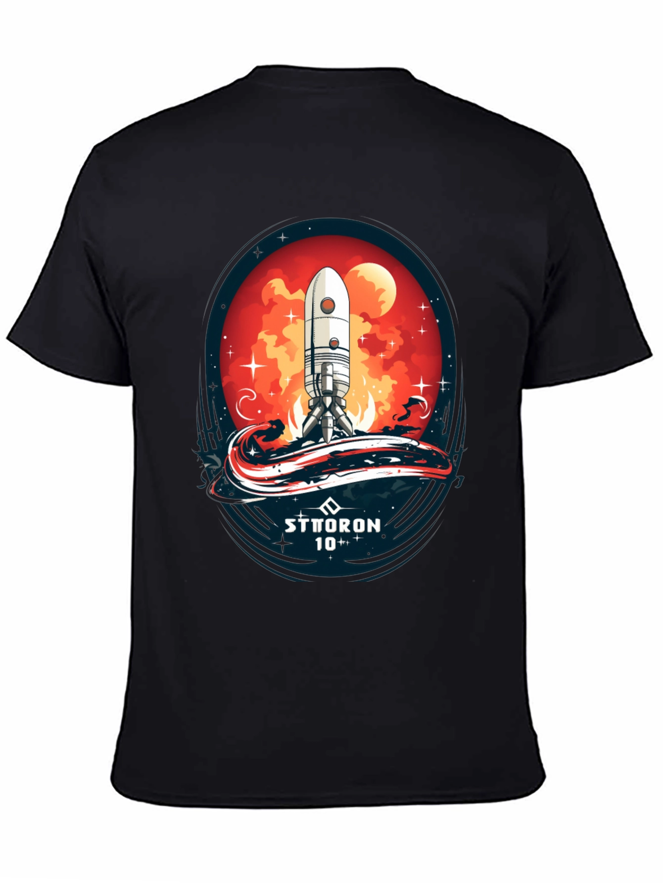 Black Sci-Fi Rocket Launch T-Shirt - Sttoron 10+ view 4