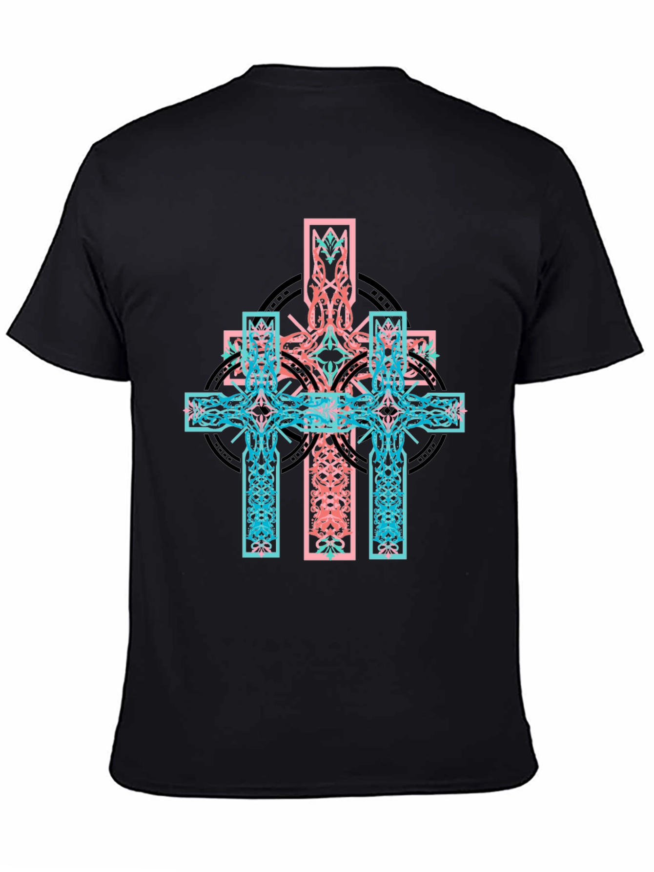 Black Celtic Cross Graphic Print Black T-Shirt view 4