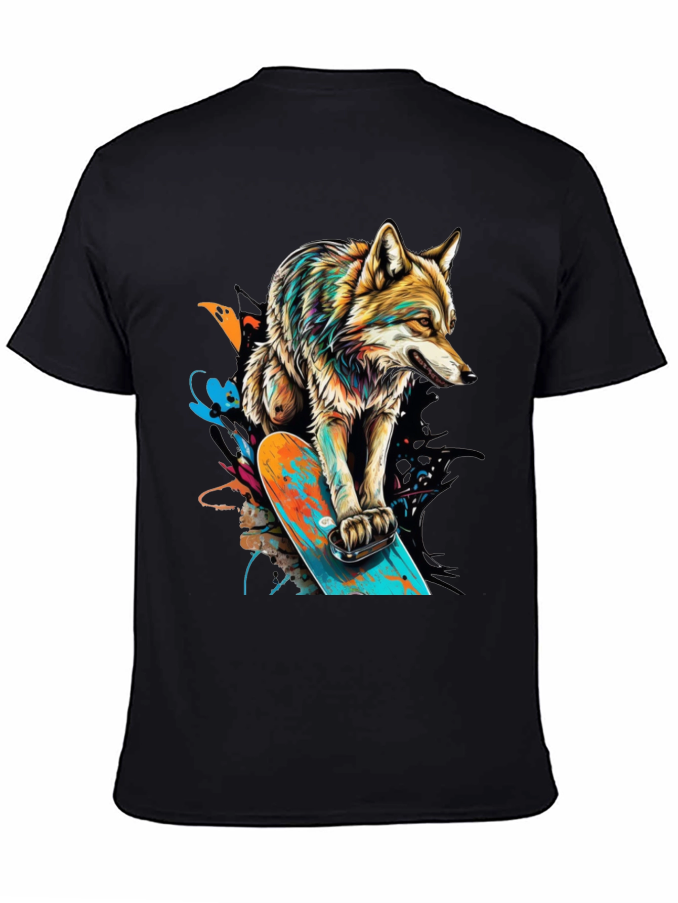 Black Wolf Skateboard Graphic T-Shirt - Urban Streetwear view 4