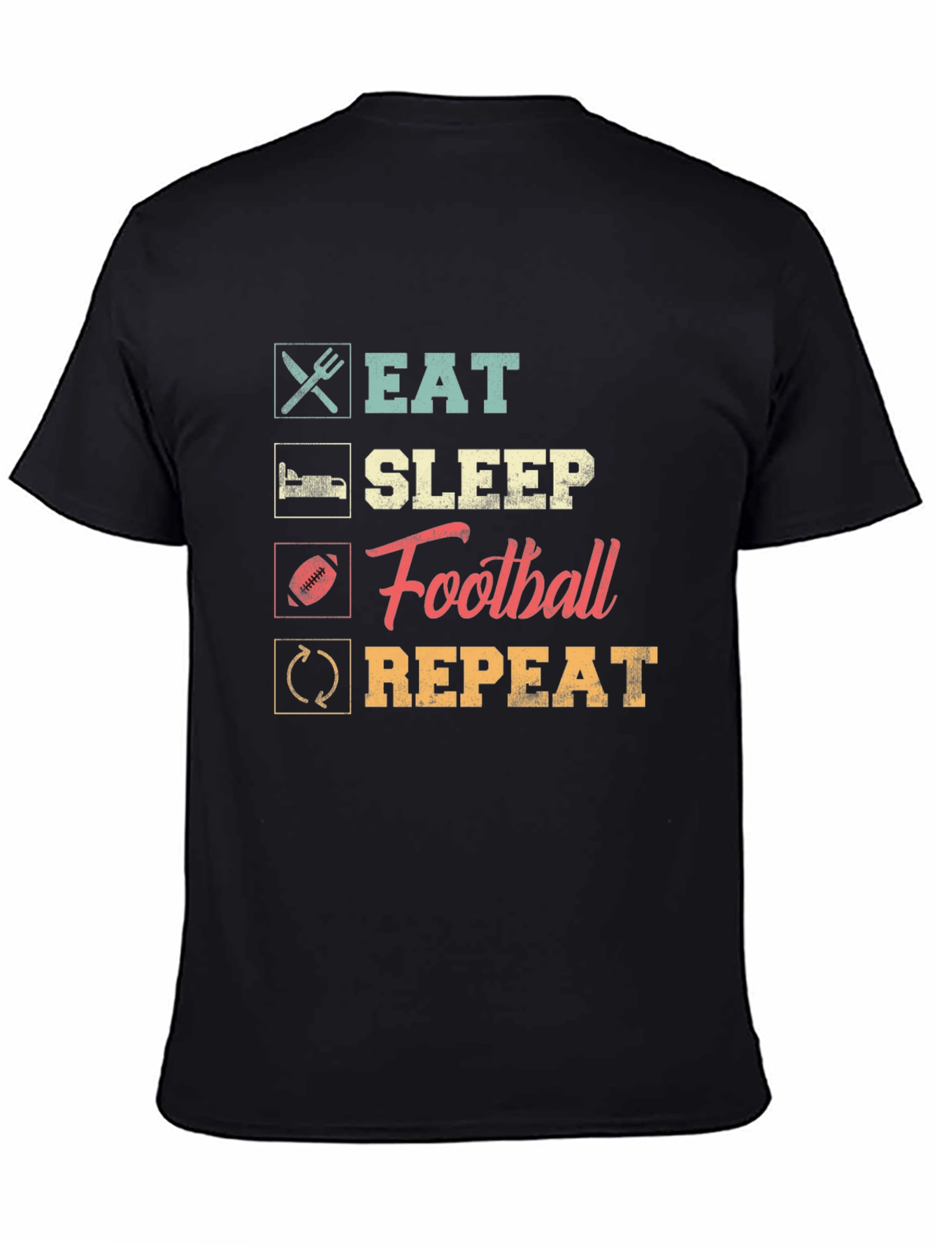Black Eat Sleep Football Repeat Black Tee view 4