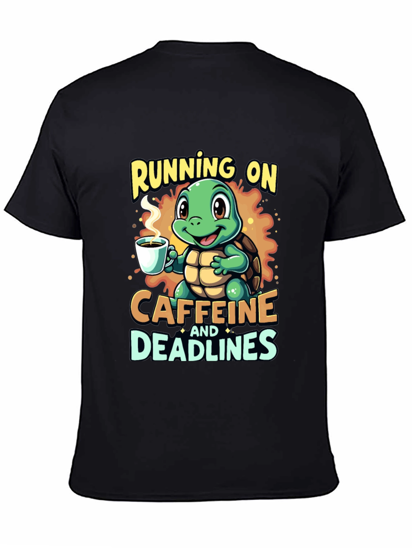 Black Caffeine Turtle T-Shirt - Running on Deadlines view 4