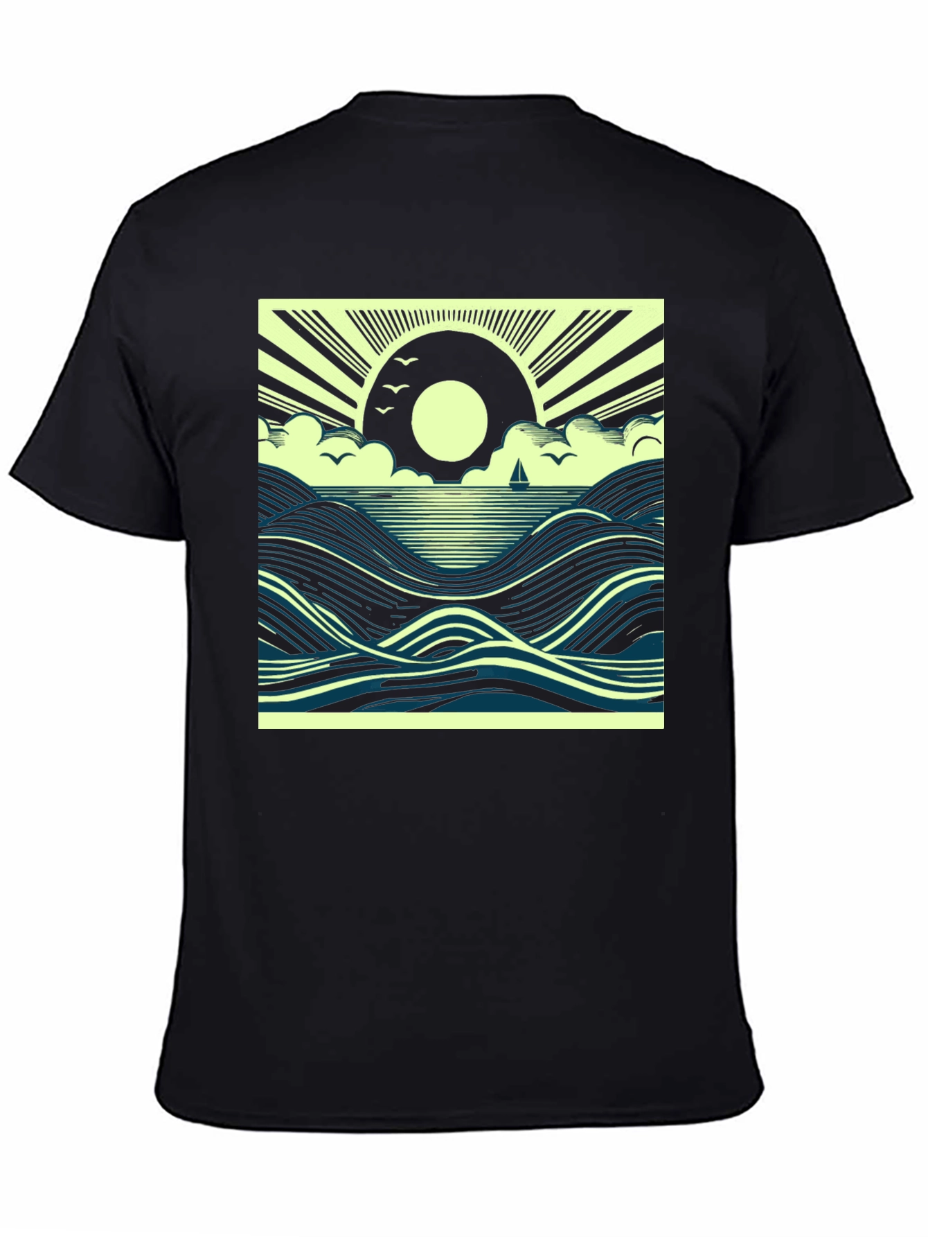 Black Ocean Sunrise Graphic Tee - Black Cotton T-Shirt view 4