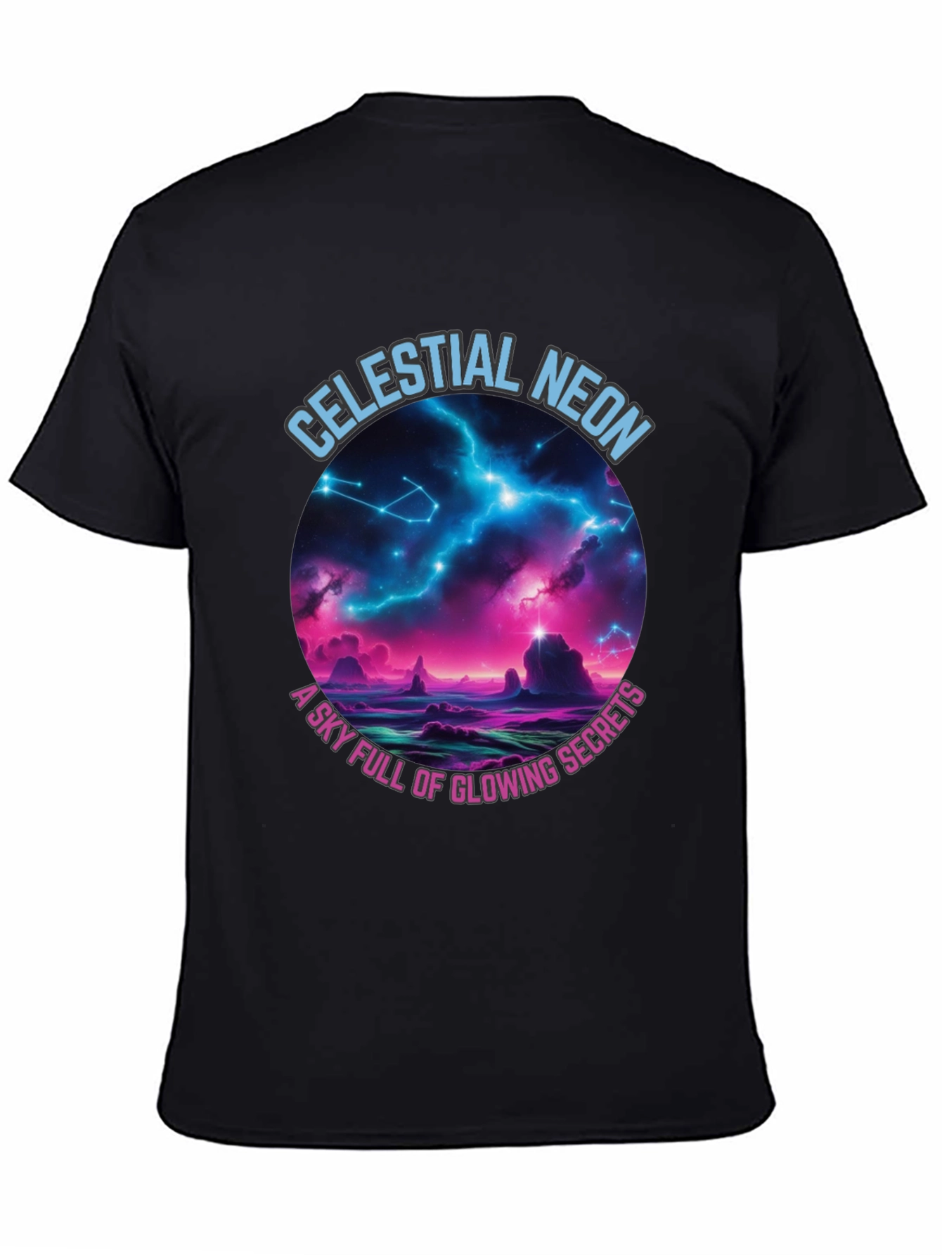 Black Celestial Neon Graphic T-Shirt view 4