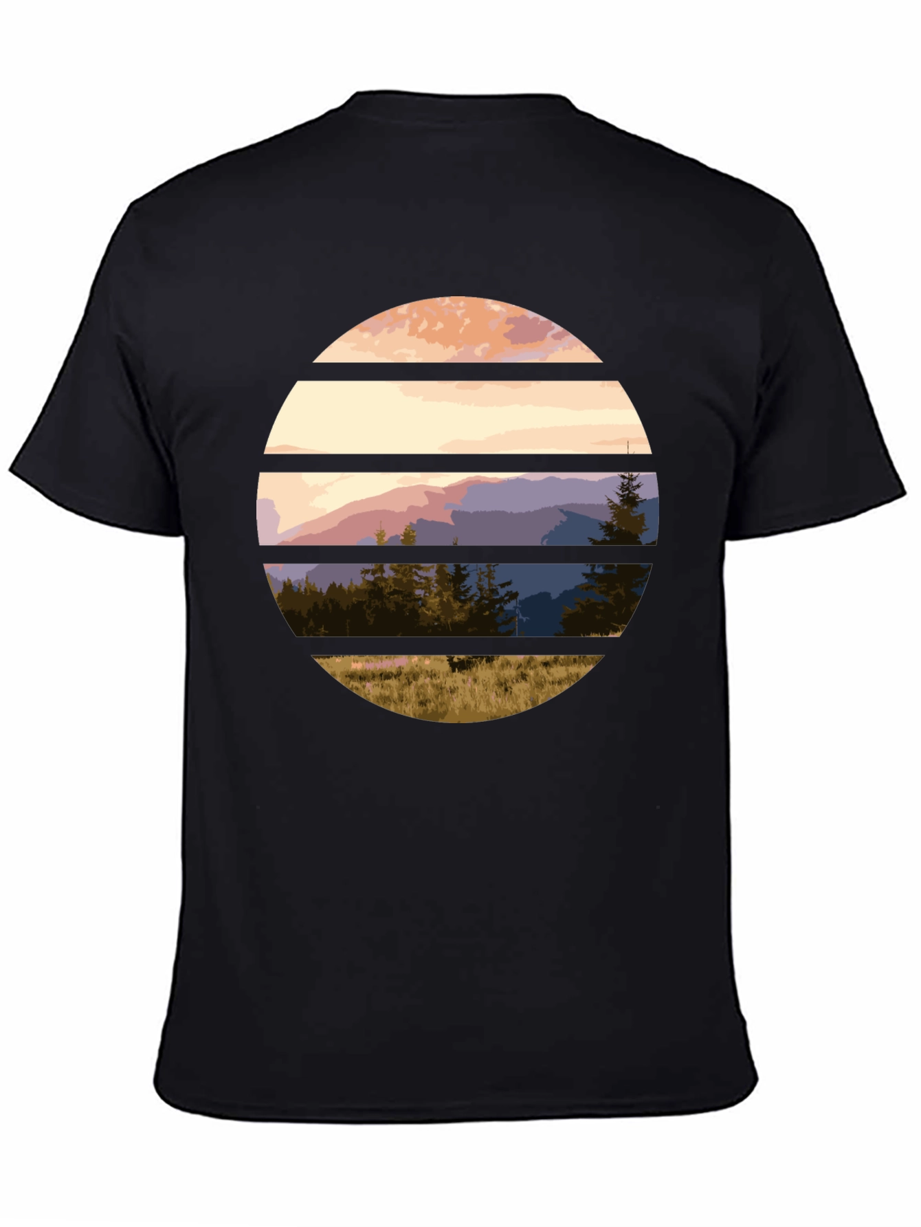 Black Scenic Mountain Sunset Graphic Tee view 4