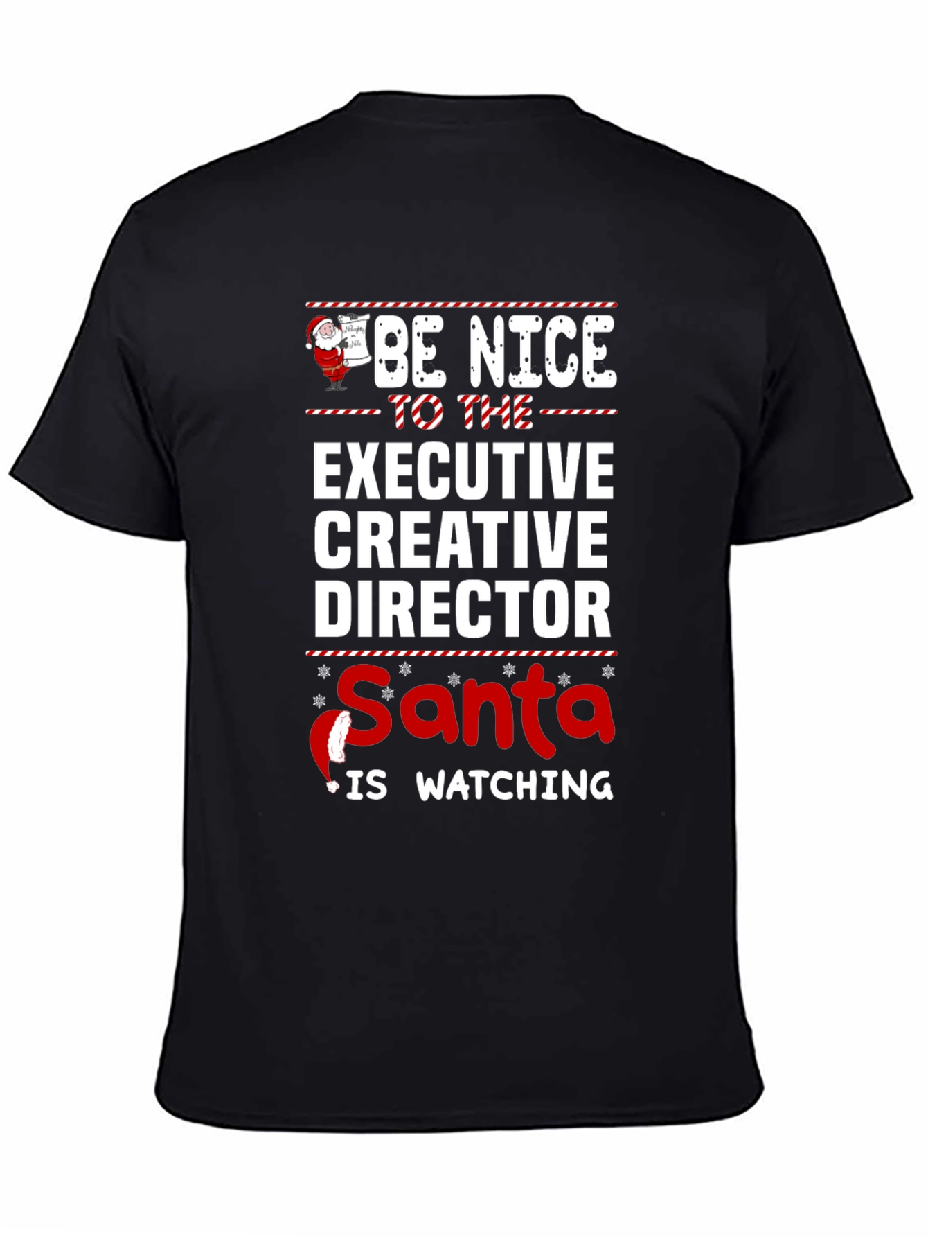 Black Be Nice Executive Creative Director Santa Watching T-Shirt view 4