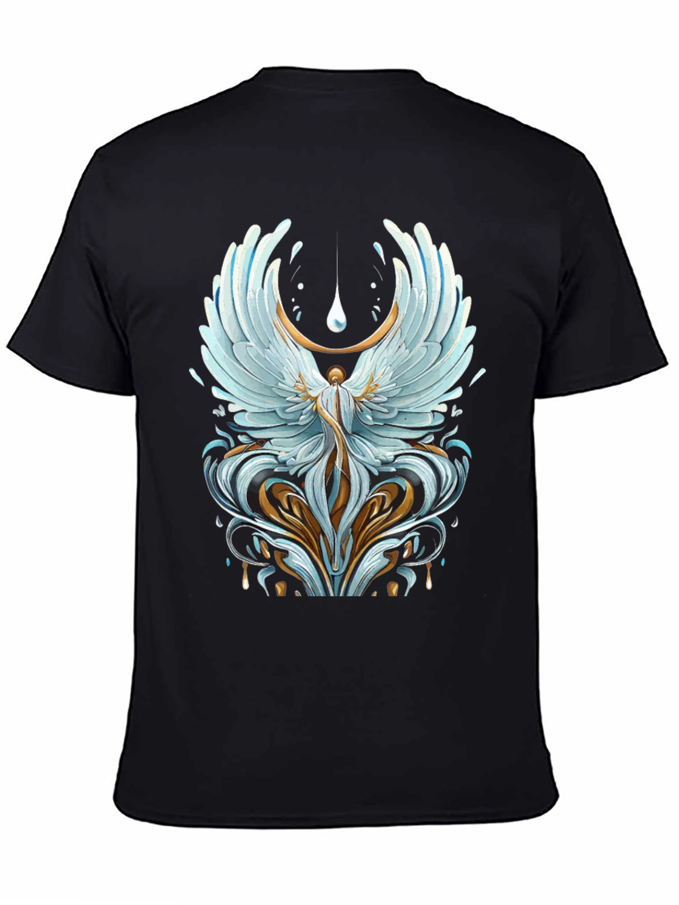 Black Winged Angel Graphic Print Black T-Shirt view 4