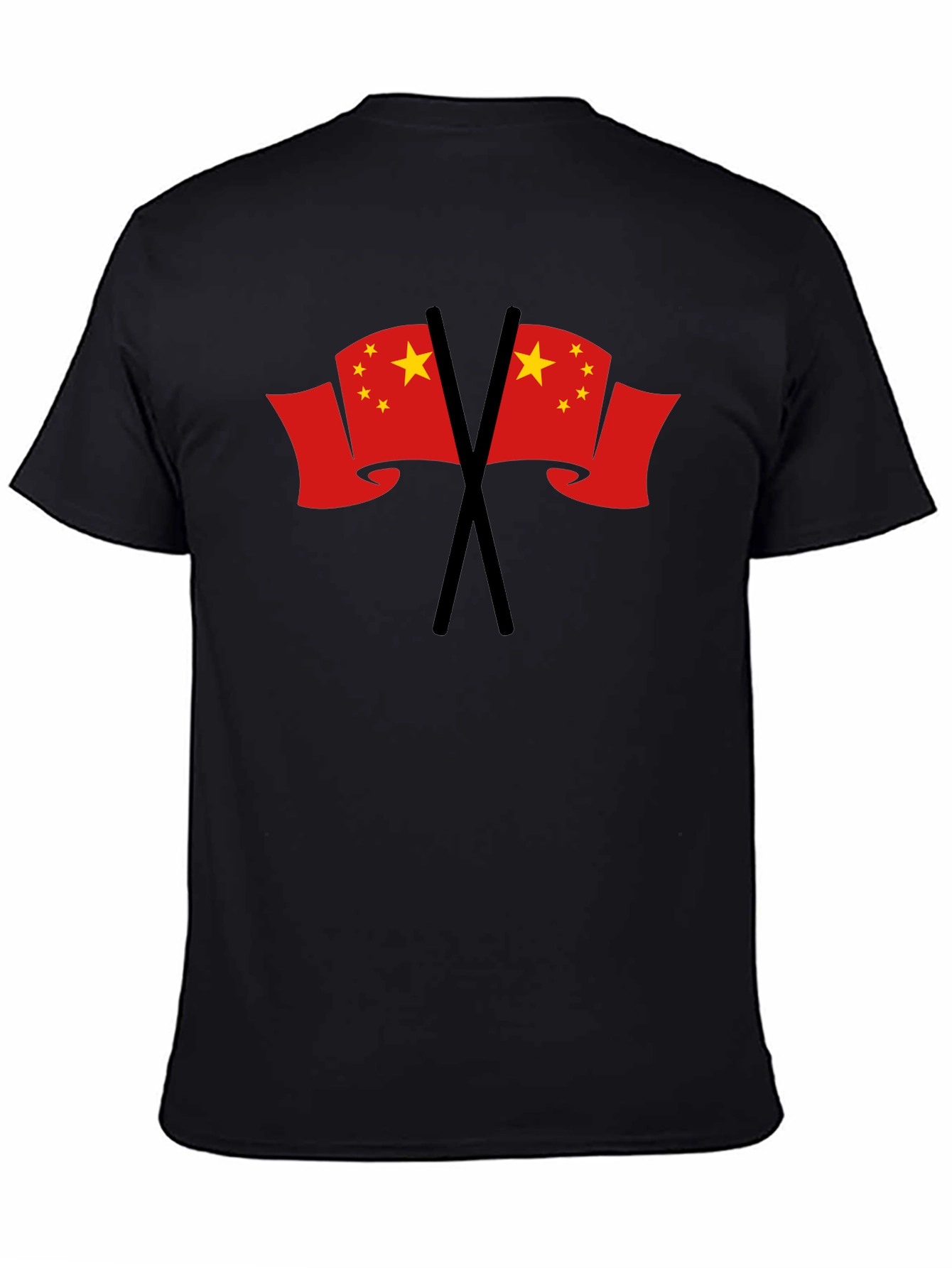 Black China Flag Graphic T-Shirt - Black Crew Neck Tee view 4