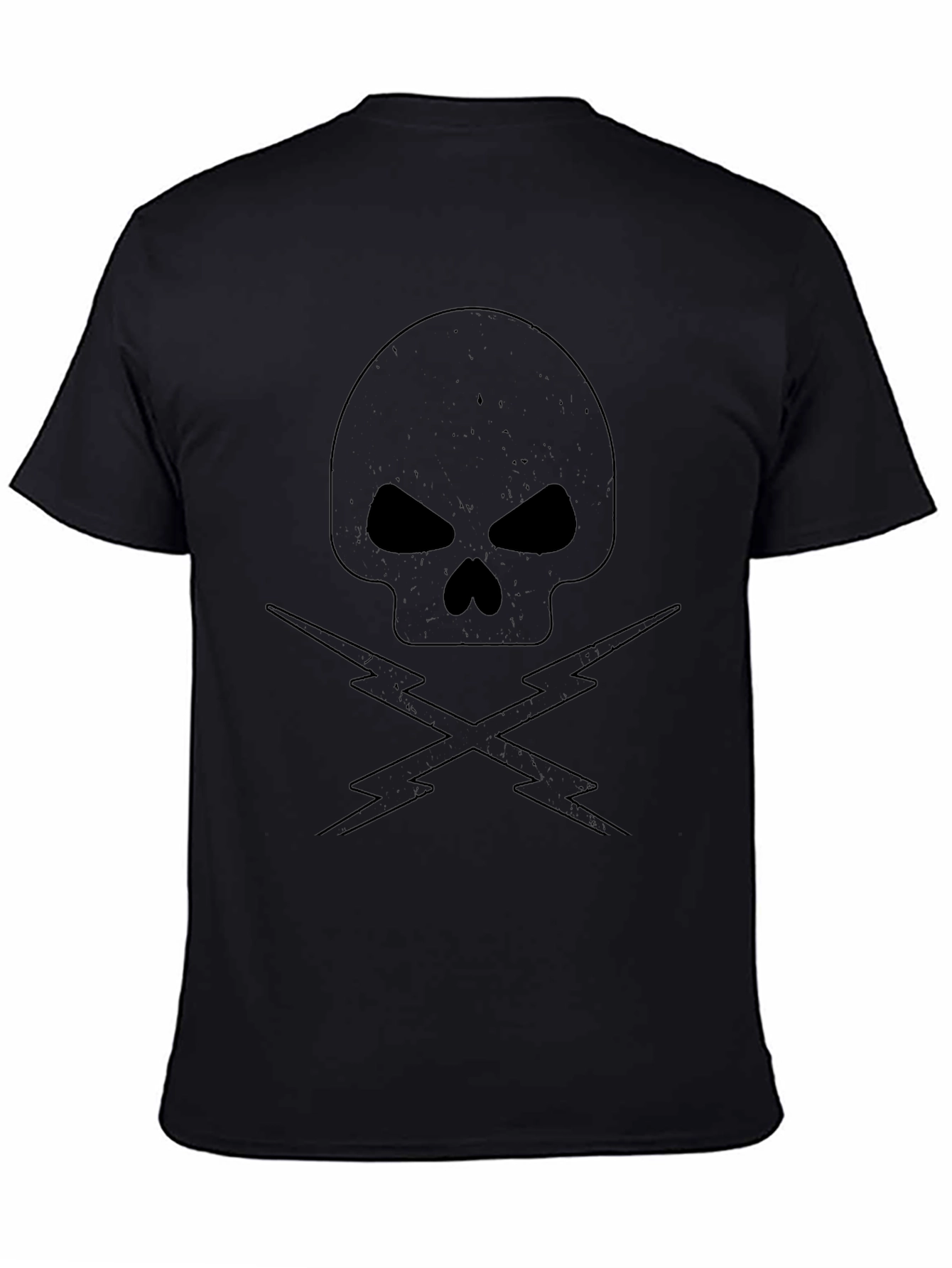 Black Skull & Lightning Bolt Black Graphic Tee view 4