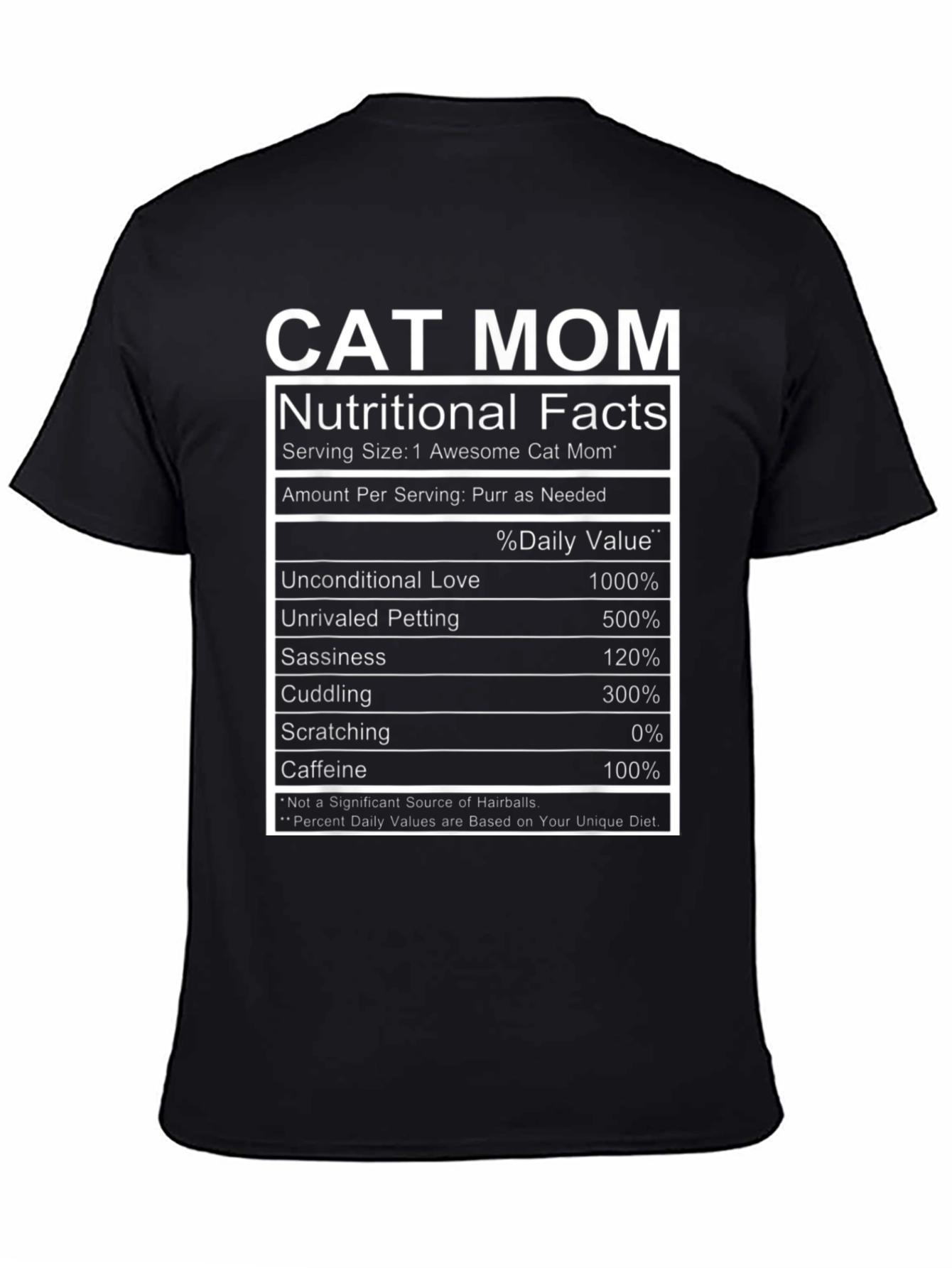 Black Cat Mom Nutritional Facts Funny T-Shirt view 4