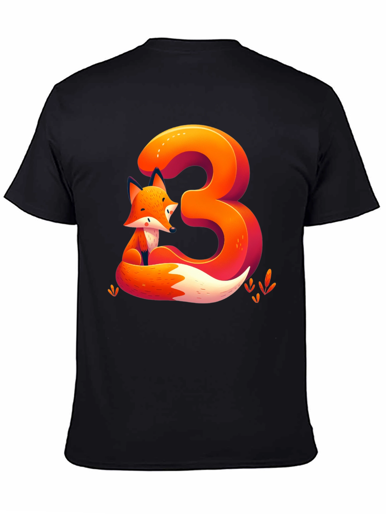 Black Fox Number 3 Graphic Tee - Cute Animal Shirt view 4
