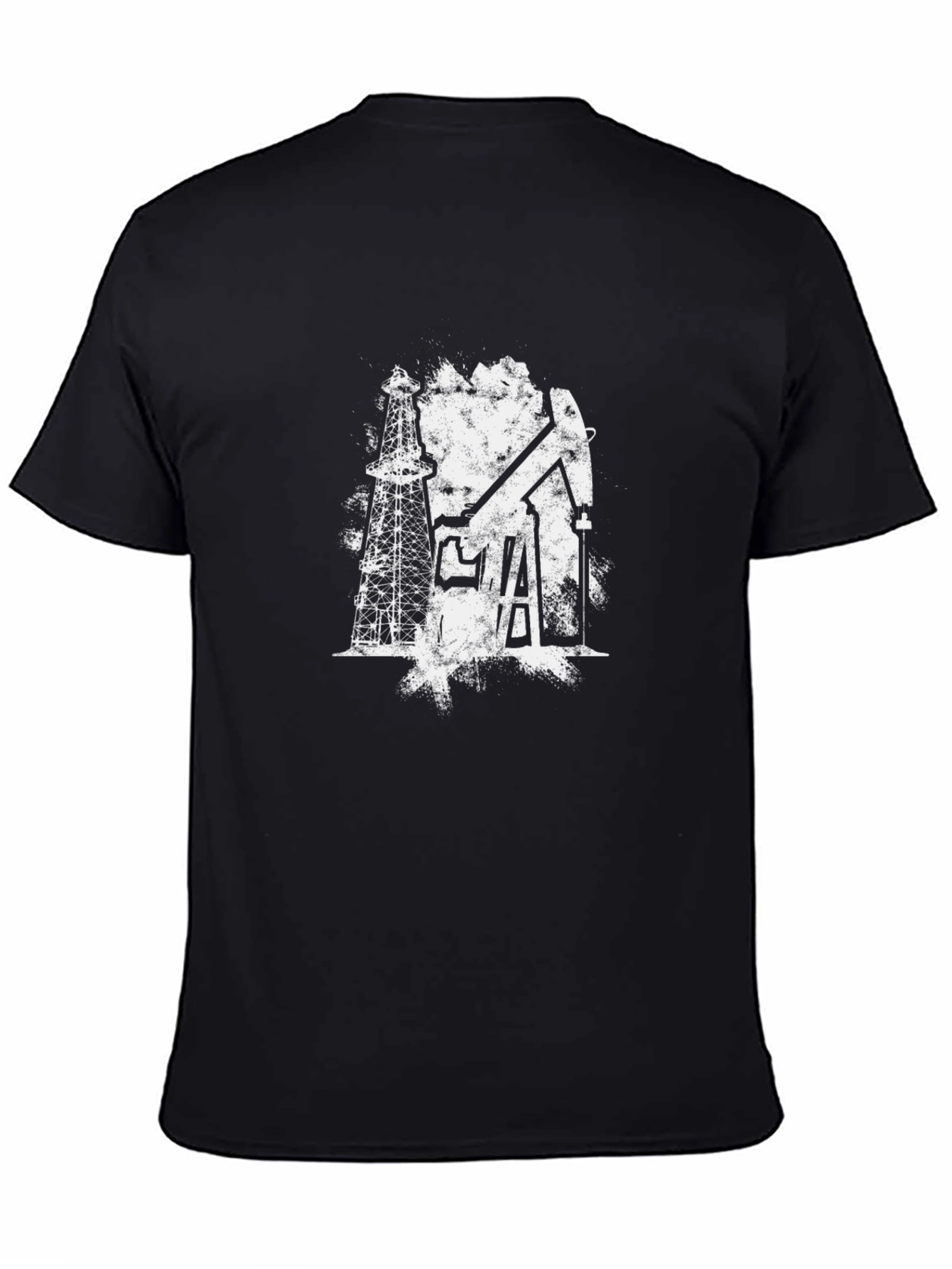 Black Oil Derrick Graphic Tee - Vintage Style Black T-Shirt view 4
