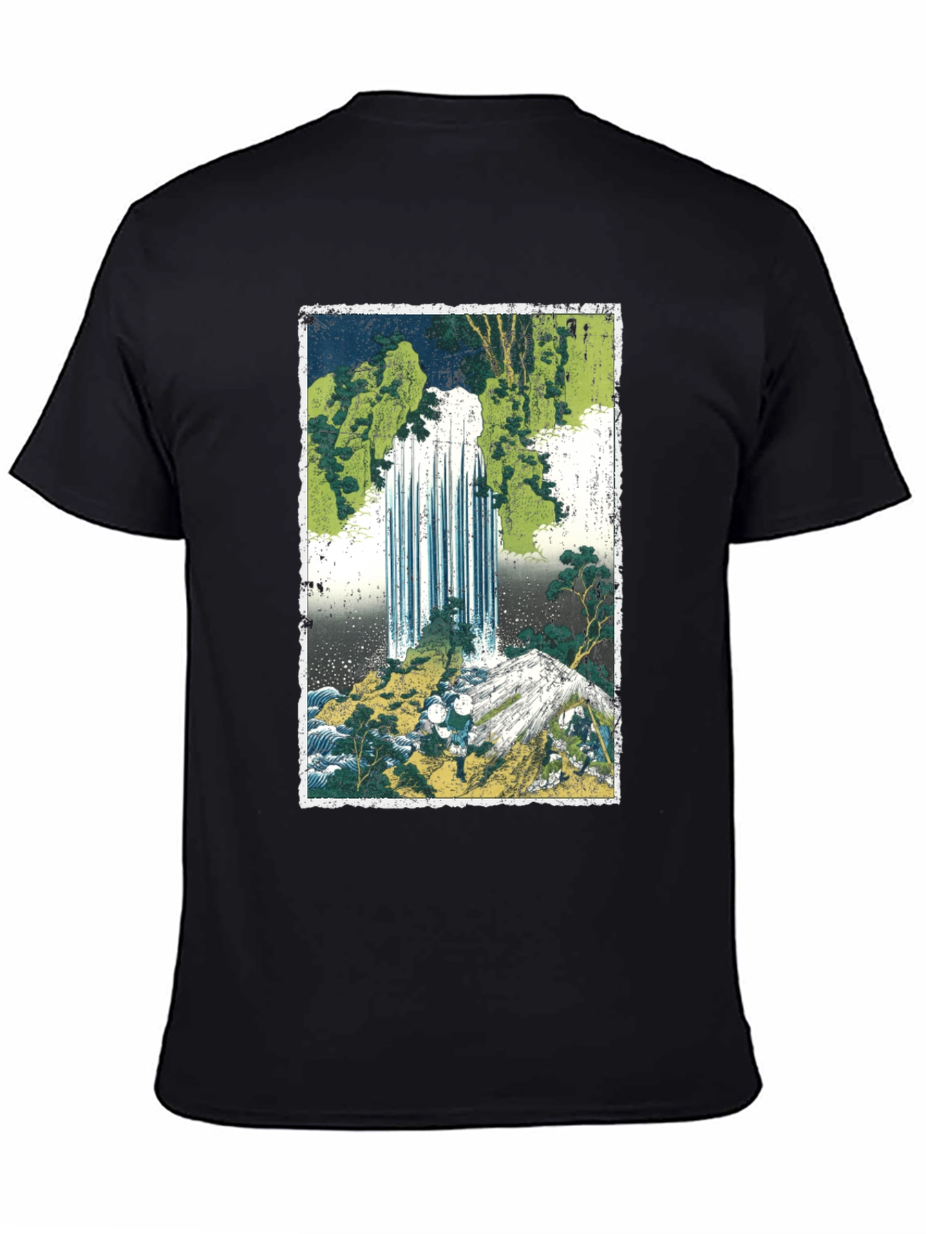 Black Waterfall Graphic Tee - Men's Black Cotton T-Shirt view 4