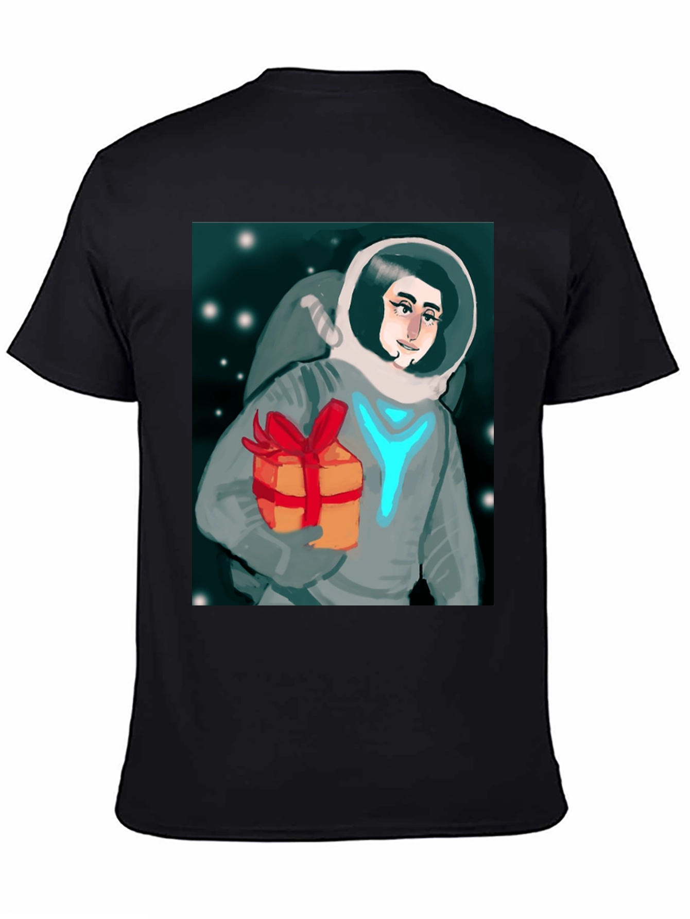 Black Astronaut with Gift Graphic Tee - Black Cotton T-Shirt view 4