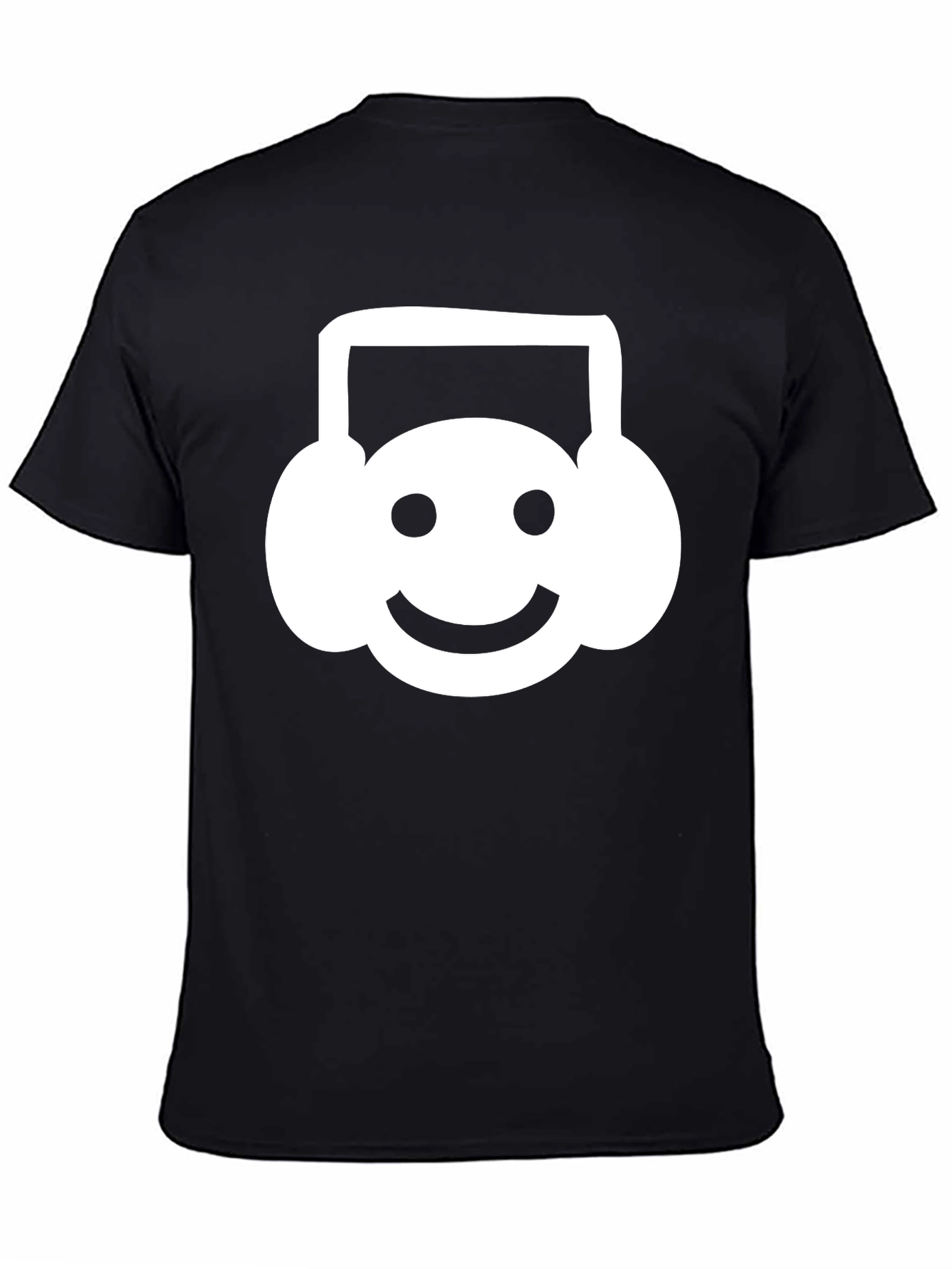 Black Smiley Headphone T-Shirt - Black Cotton Tee view 4