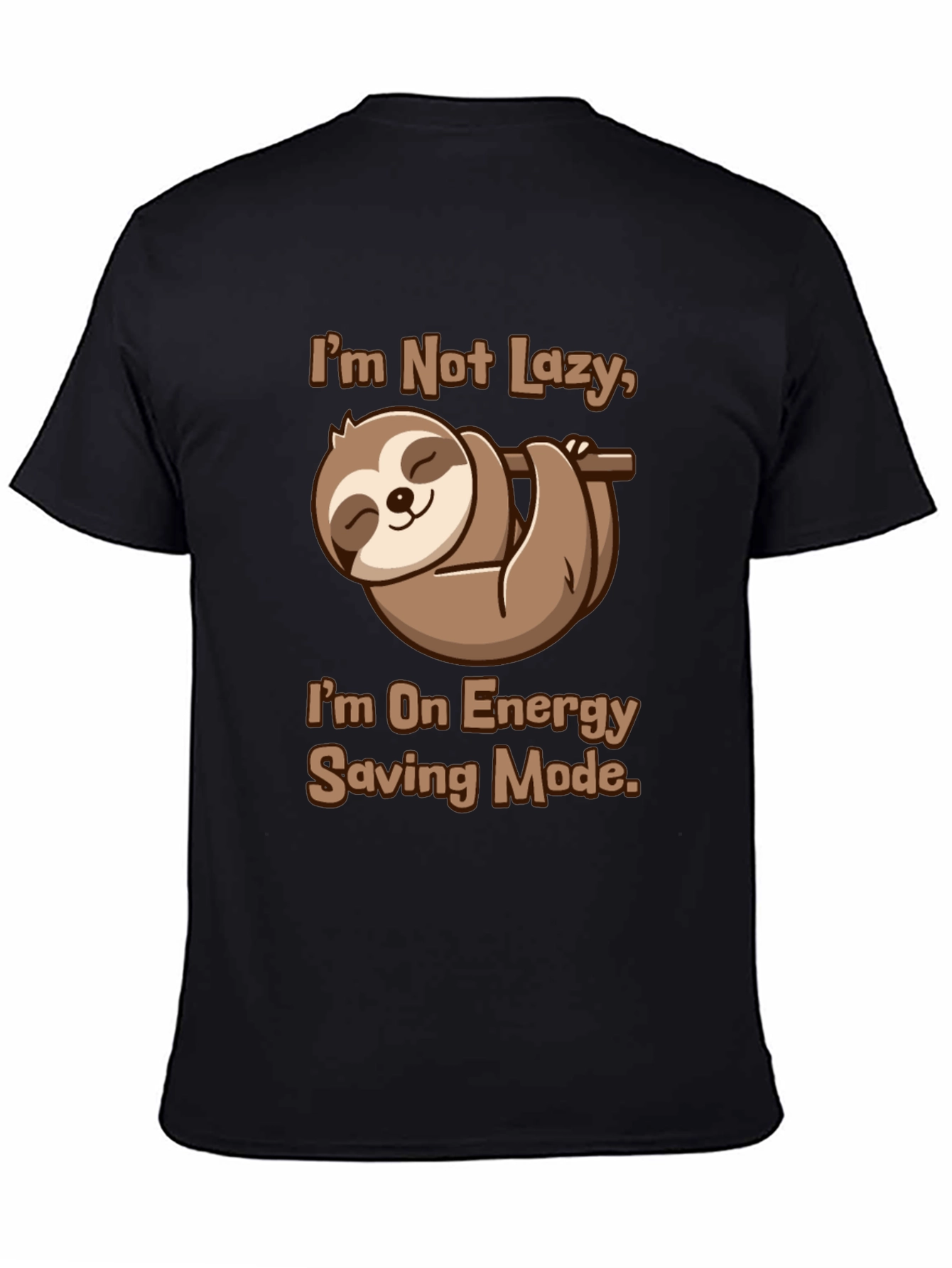 Black Funny Sloth Energy Saving Mode Graphic Tee view 4