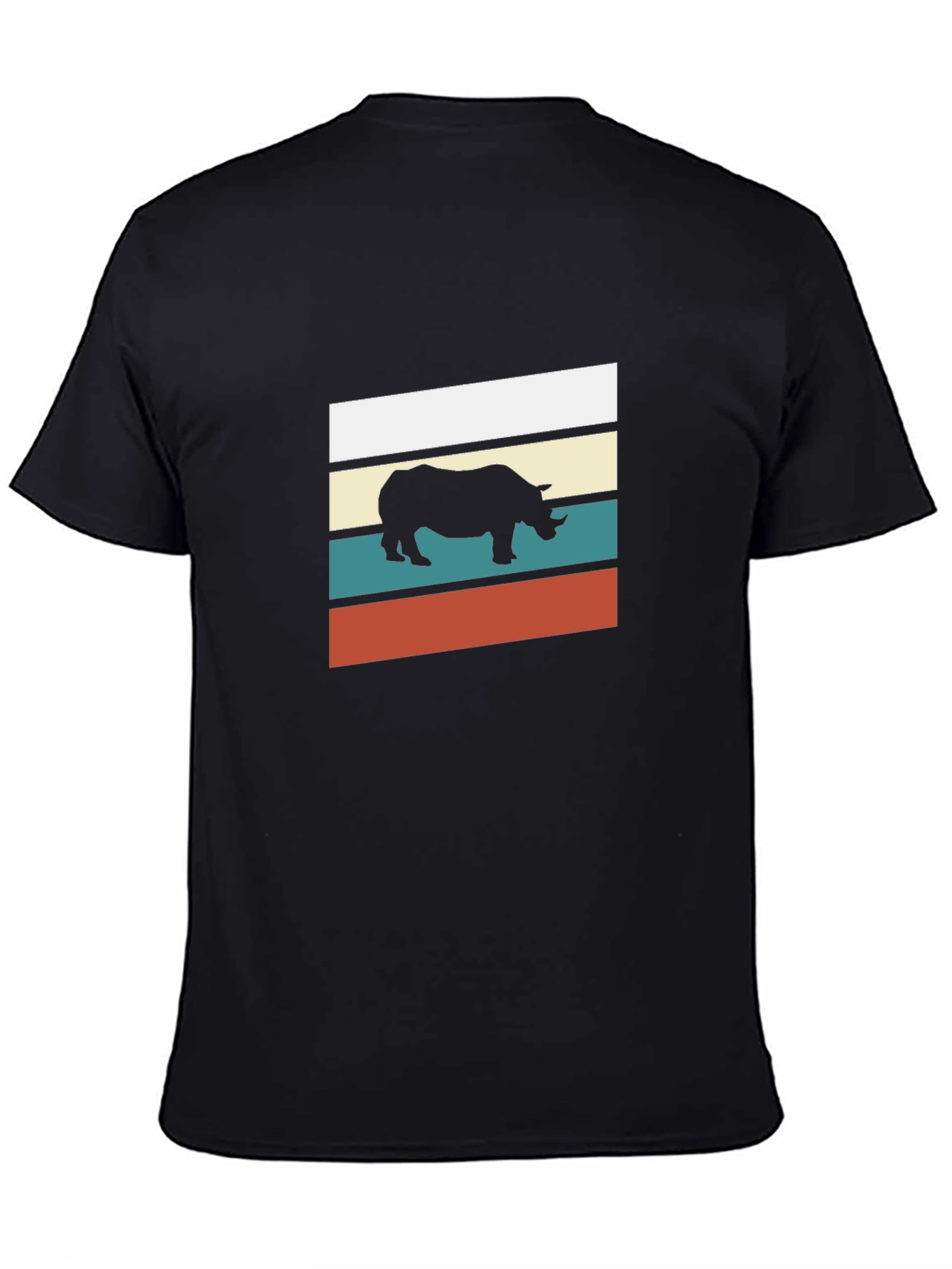 Black Retro Rhino Graphic Tee - Stylish Men's Black T-Shirt view 4