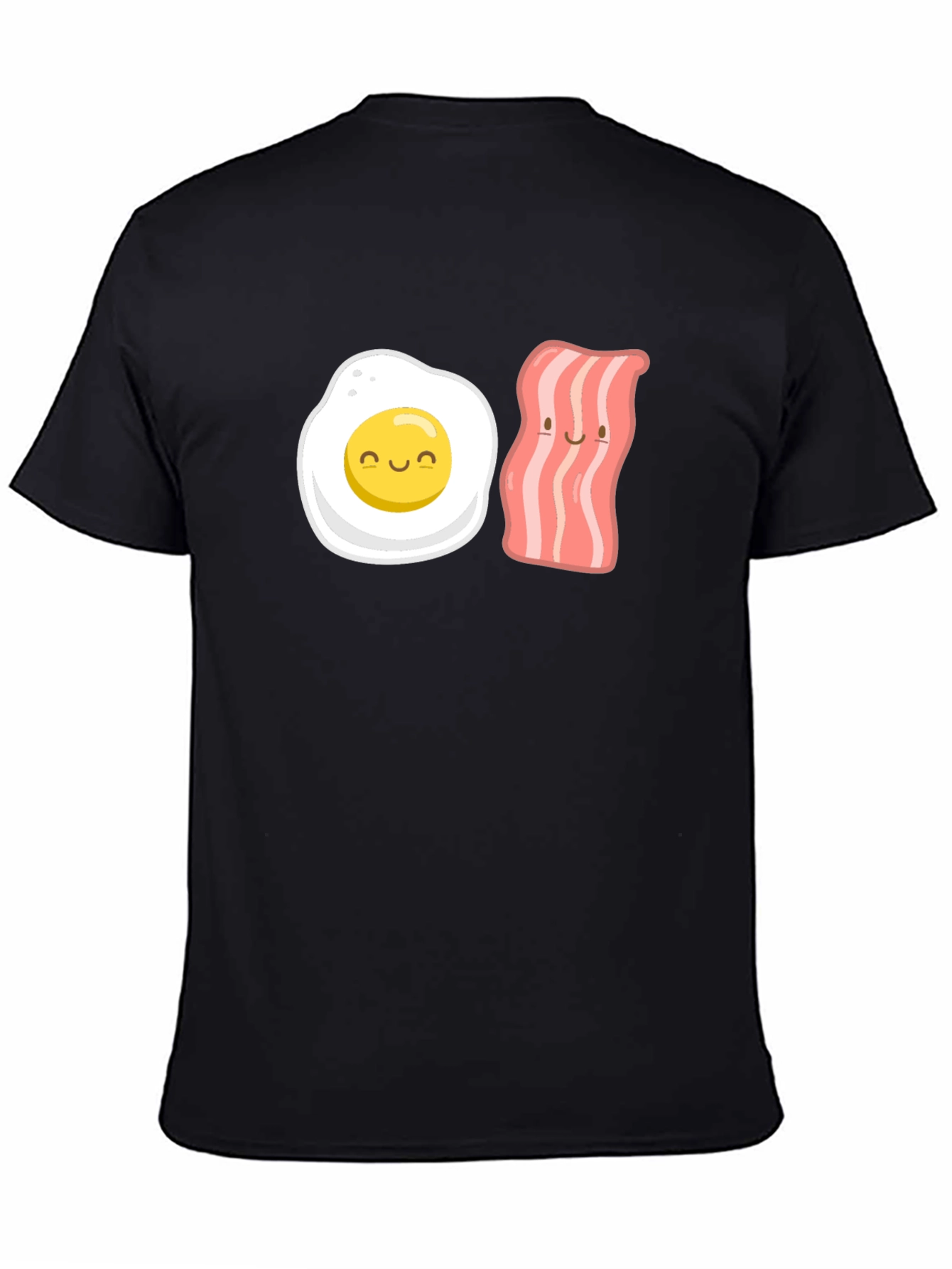 Black Funny Egg & Bacon Cartoon Graphic Tee - Black view 4