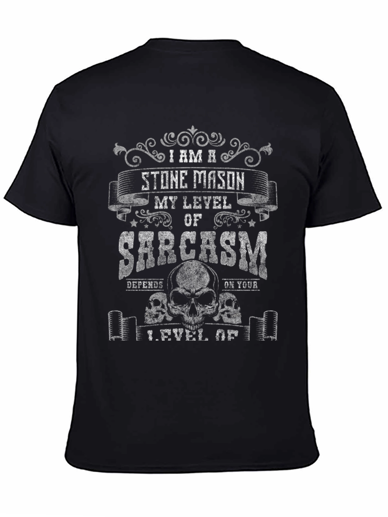 Black Stone Mason Sarcasm T-Shirt Funny Skull Design view 4