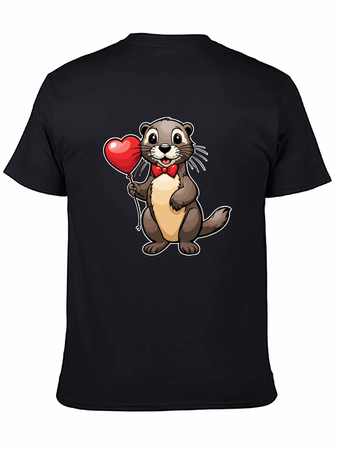Black Otter with Heart Balloon T-Shirt - Valentine's Day Tee view 4