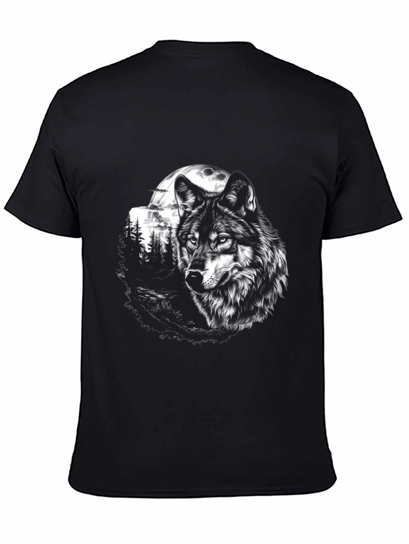 Black Wolf Moon Graphic Tee - Black Cotton T-Shirt view 4