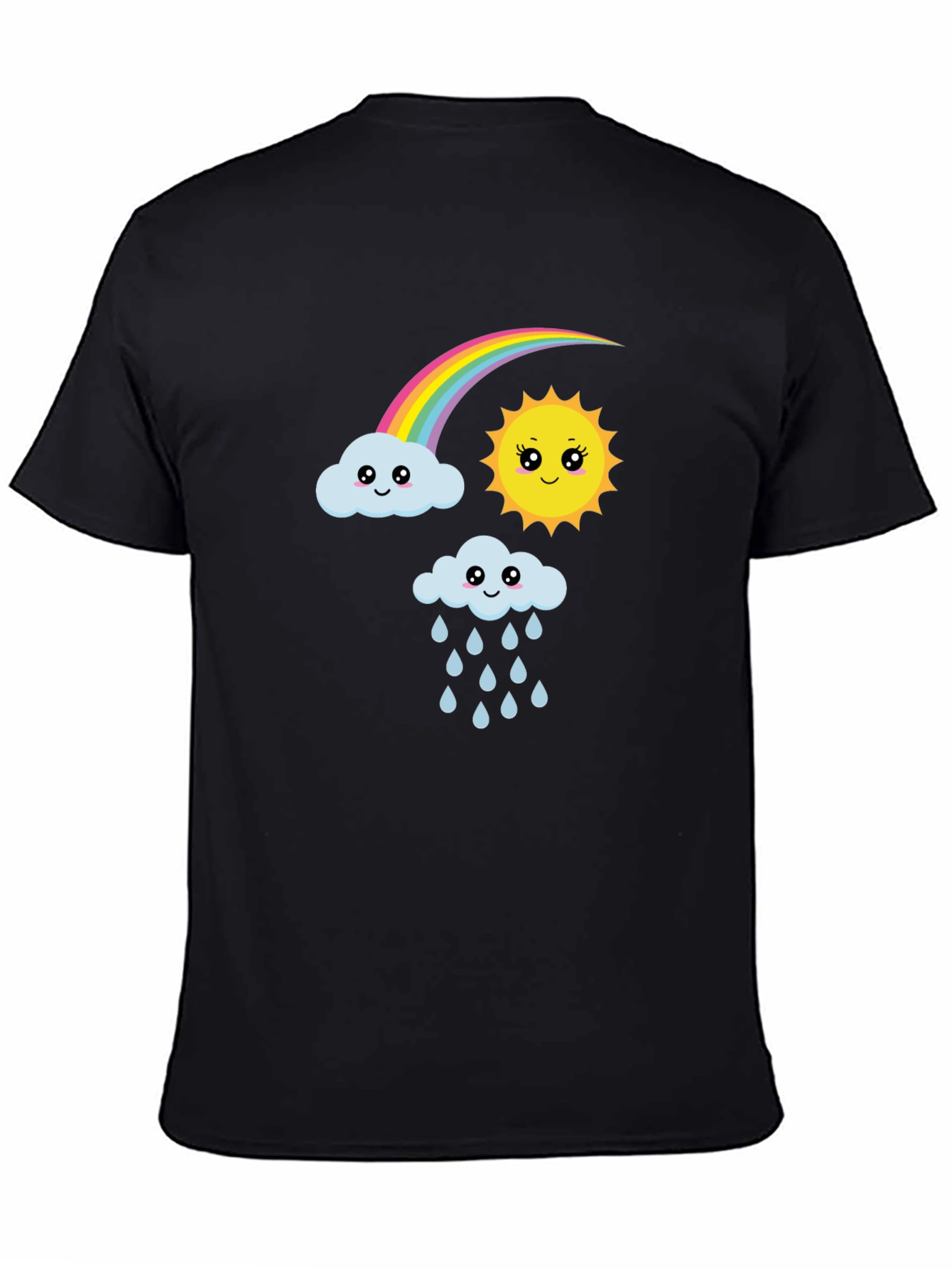 Black Cute Cartoon Weather Graphic Black T-Shirt view 4