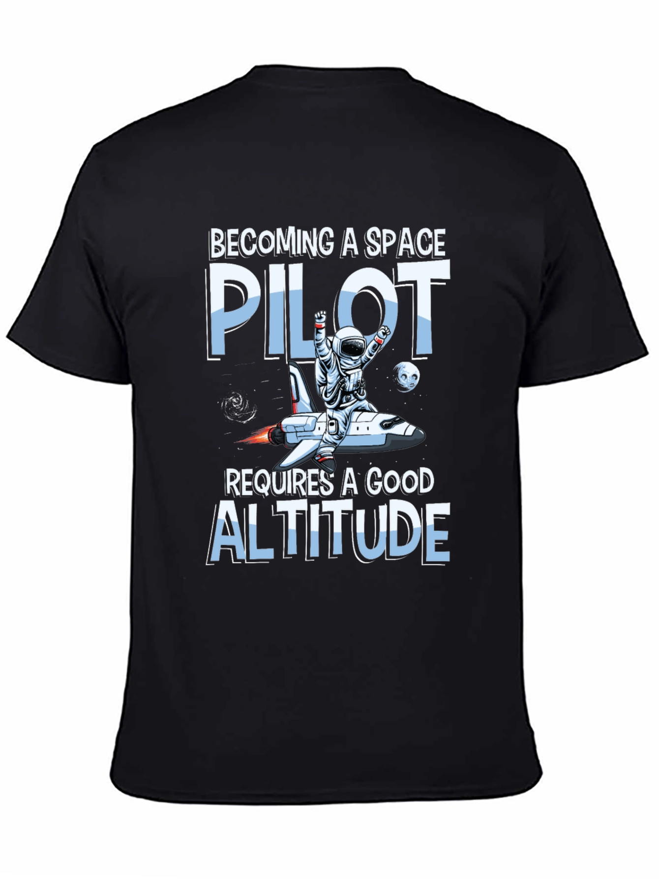 Black Space Pilot Altitude Graphic T-Shirt view 4