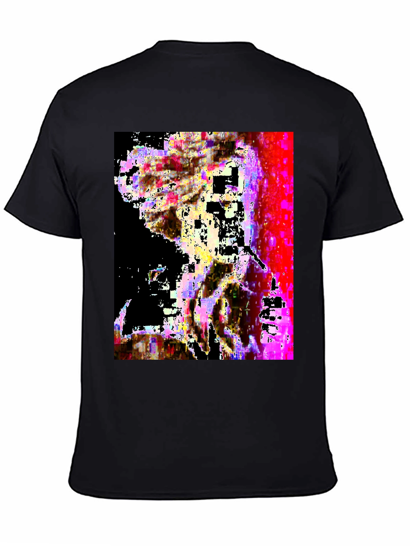 Black Abstract Glitch Art Black T-Shirt view 4