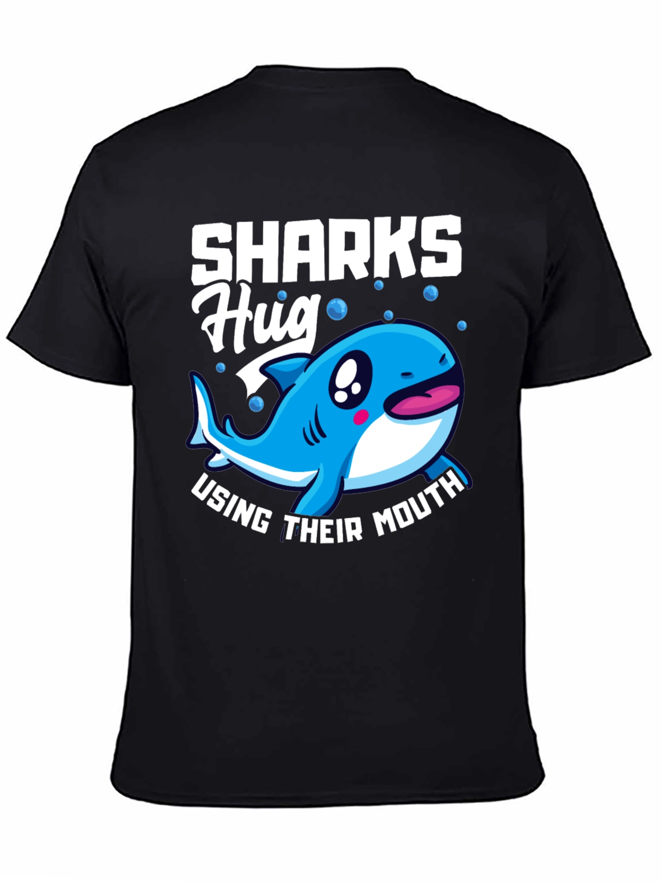 Black Sharks Hug with Their Mouth T-Shirt, Funny Animal Tee view 4
