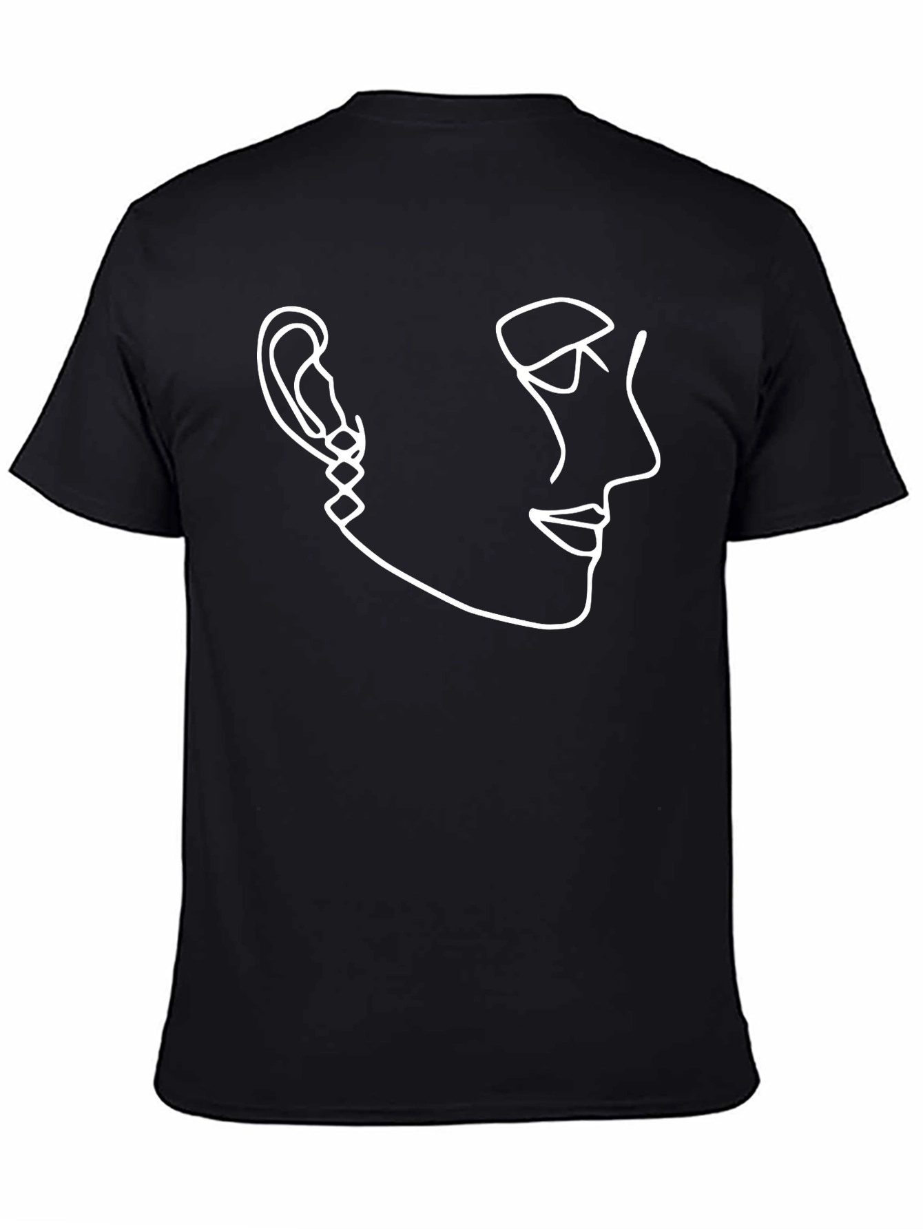 Black Abstract Face Line Art Graphic Tee - Black view 4