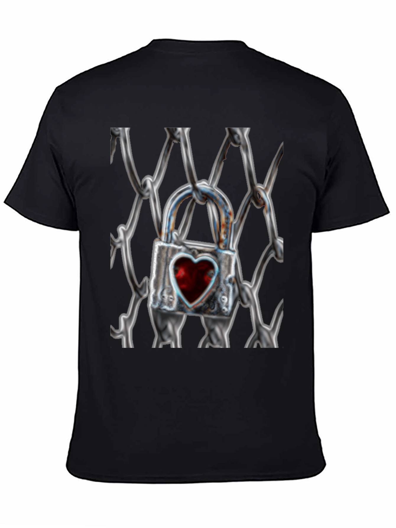 Black Heart Lock on Chains T-Shirt view 4