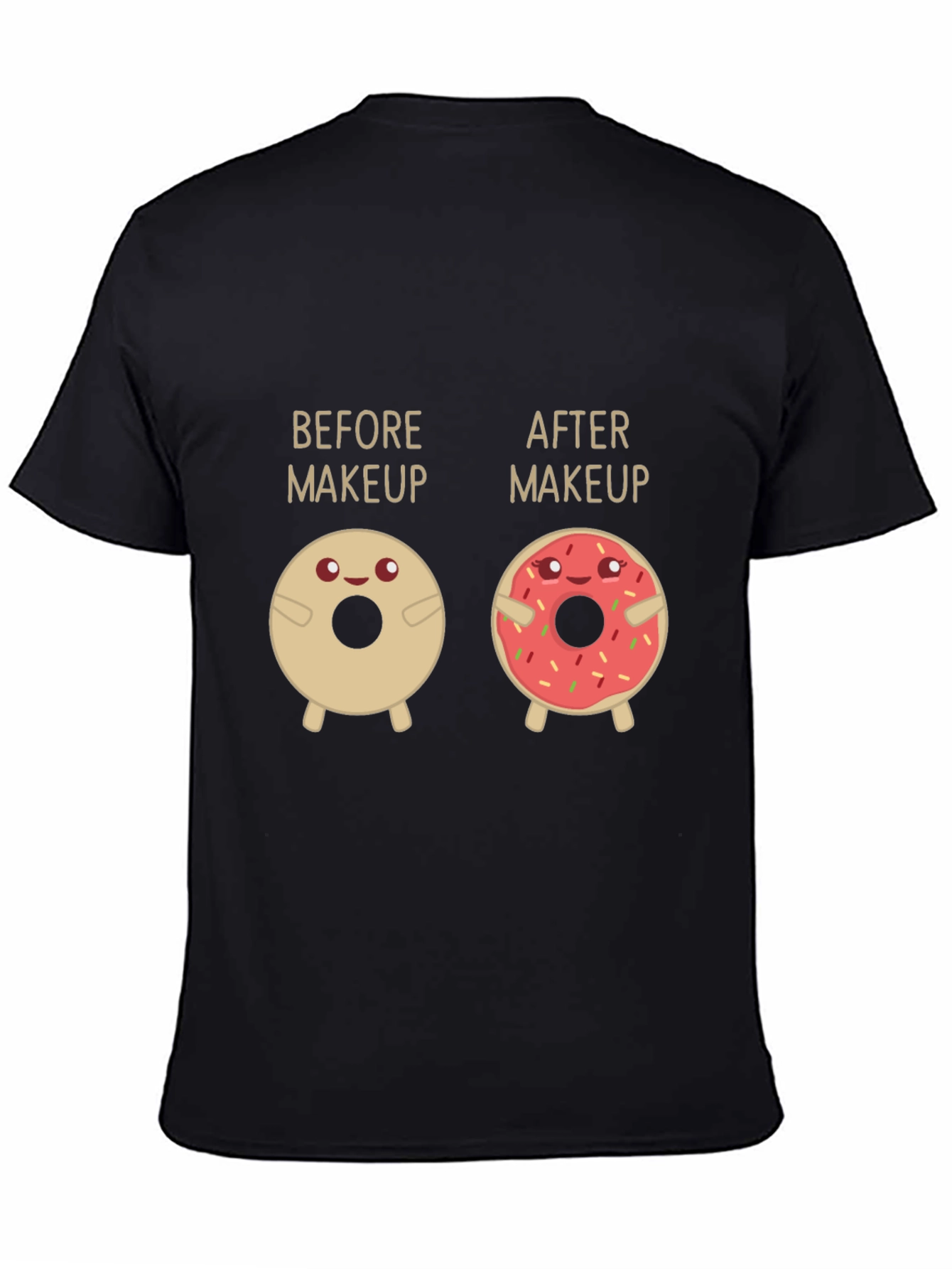 Black Before & After Makeup Donut Funny T-Shirt view 4