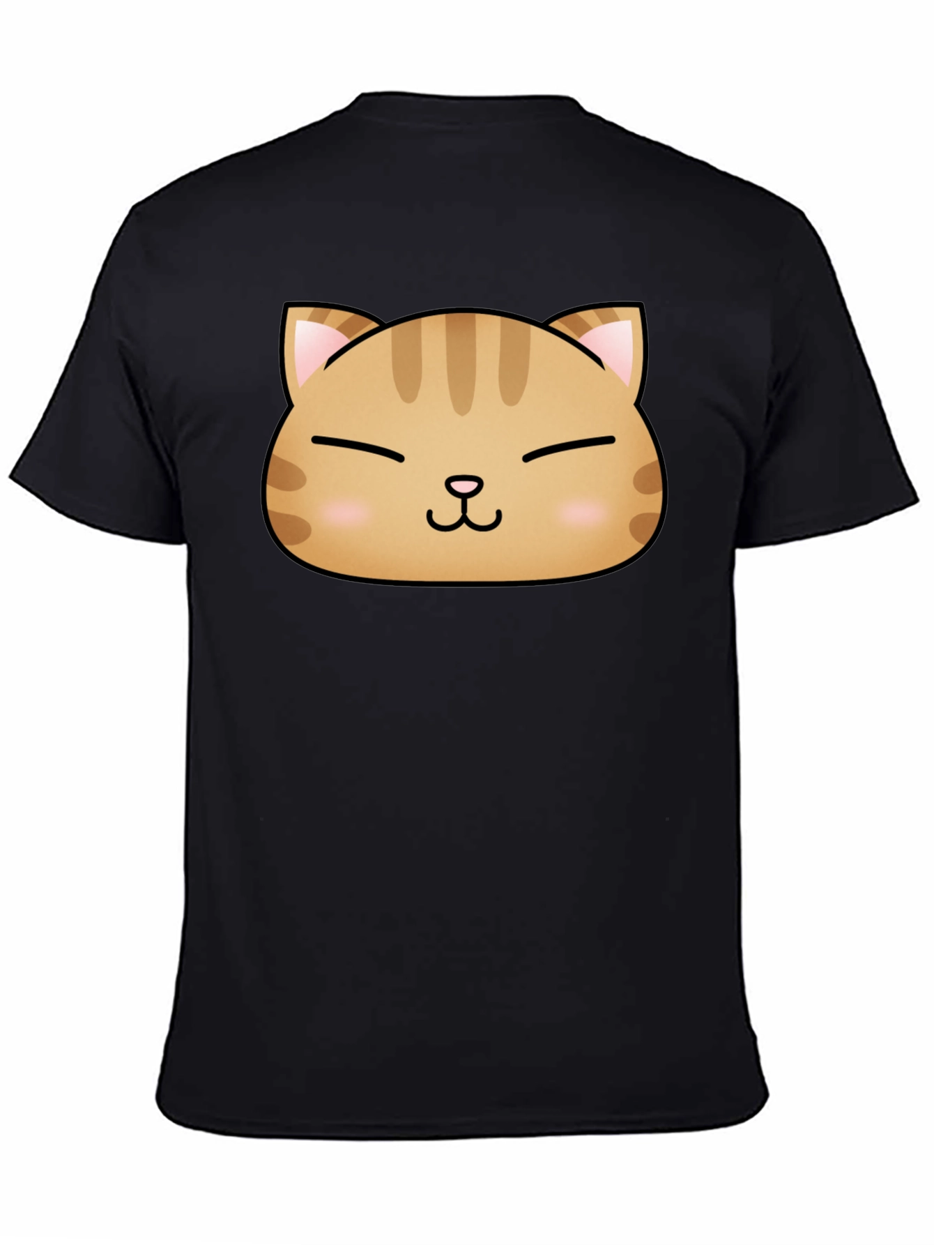Black Cute Cat Face Graphic Print Black T-Shirt view 4