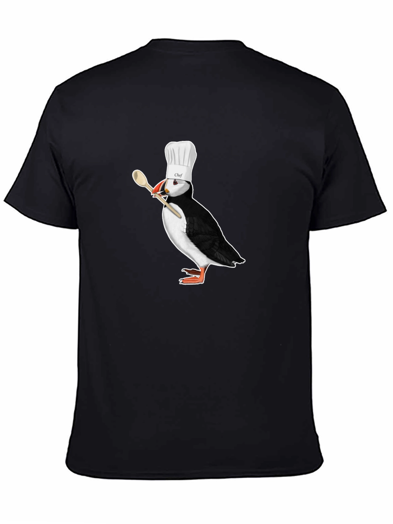 Black Chef Puffin T-Shirt - Black Cotton Tee view 4