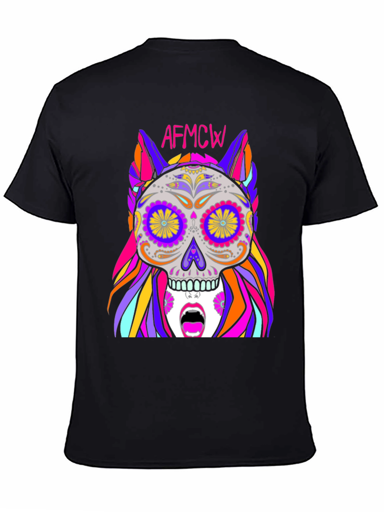 Black Colorful Sugar Skull Graphic Tee - Unique Design view 4