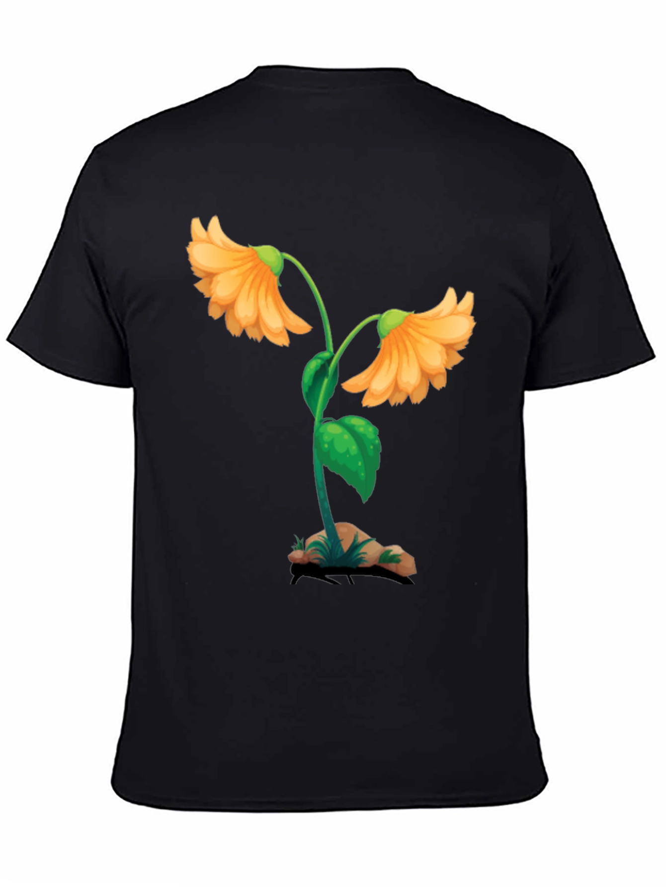 Black Floral Graphic Black T-Shirt - Unique Design view 4