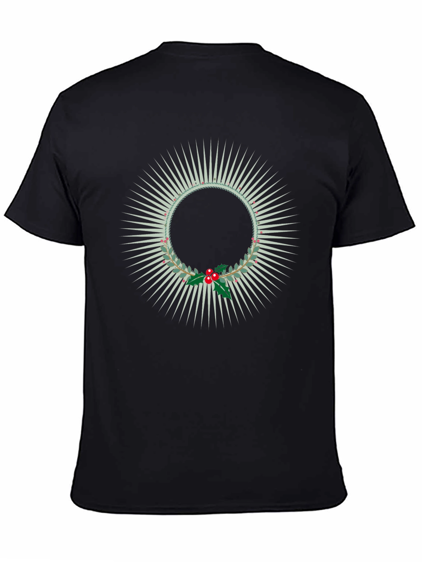 Black Festive Wreath Graphic Tee - Holiday Style view 4