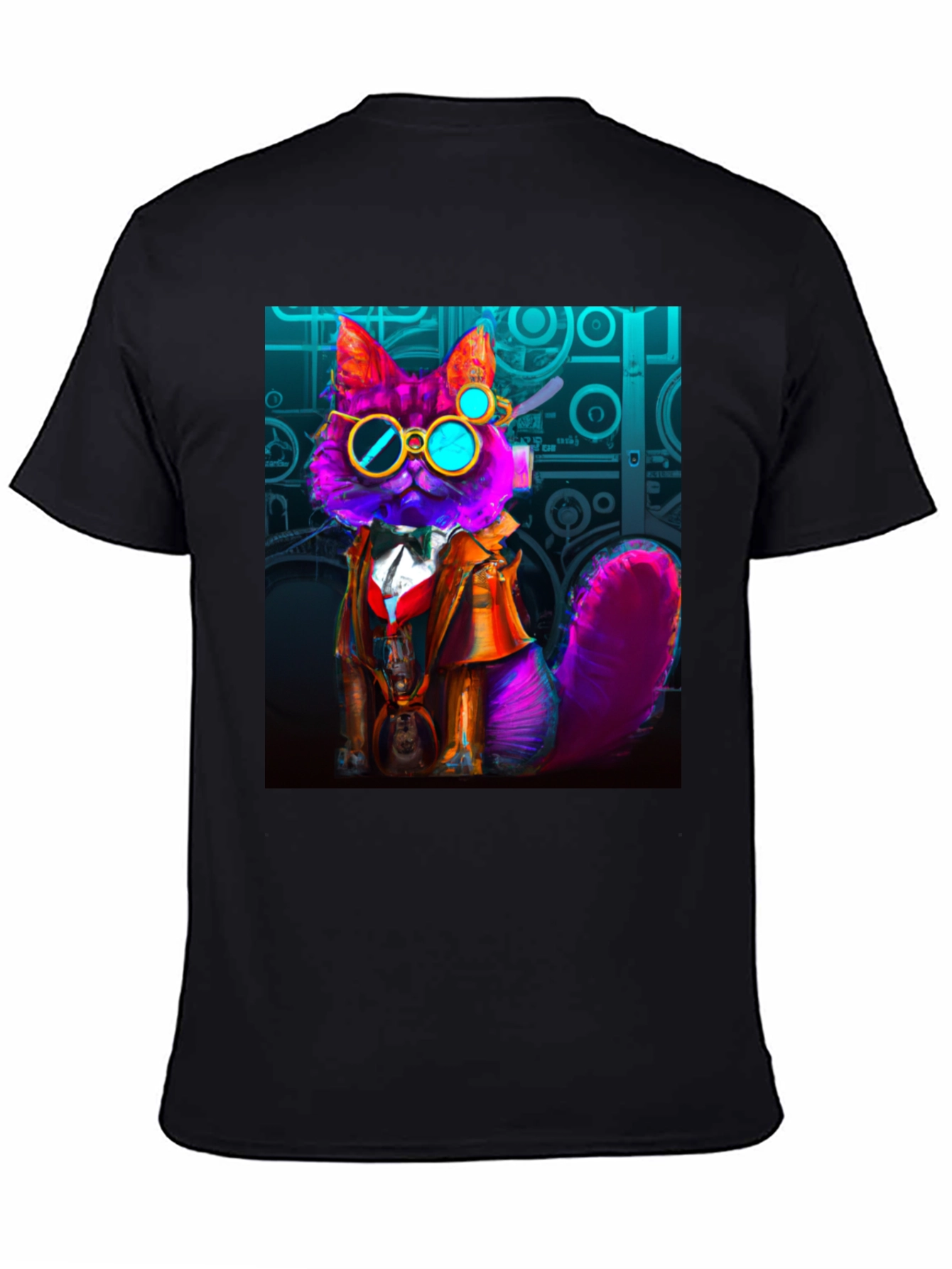 Black Steampunk Cat T-Shirt - Whimsical Fashion view 4
