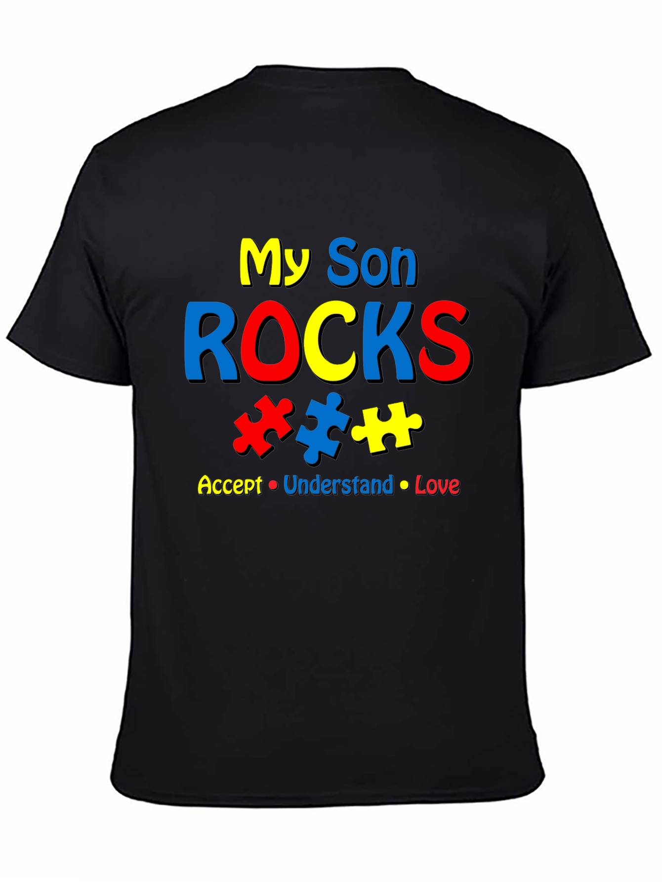 Black My Son Rocks Autism Awareness T-Shirt view 4