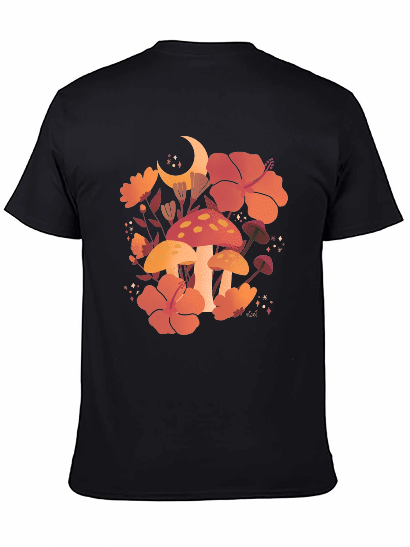 Black Mushroom Moon T-Shirt, Floral Graphic Tee view 4