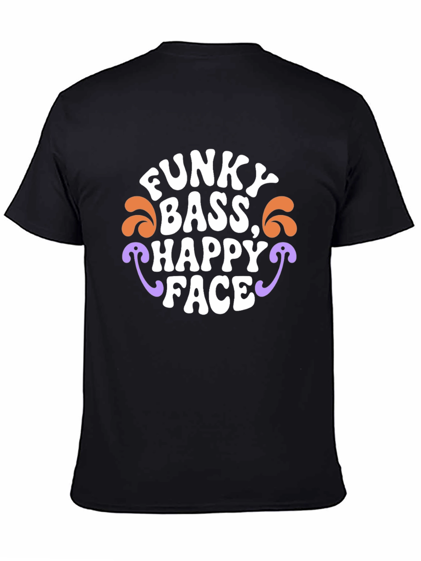 Black Funky Bass Happy Face Graphic Tee - Retro Style view 4