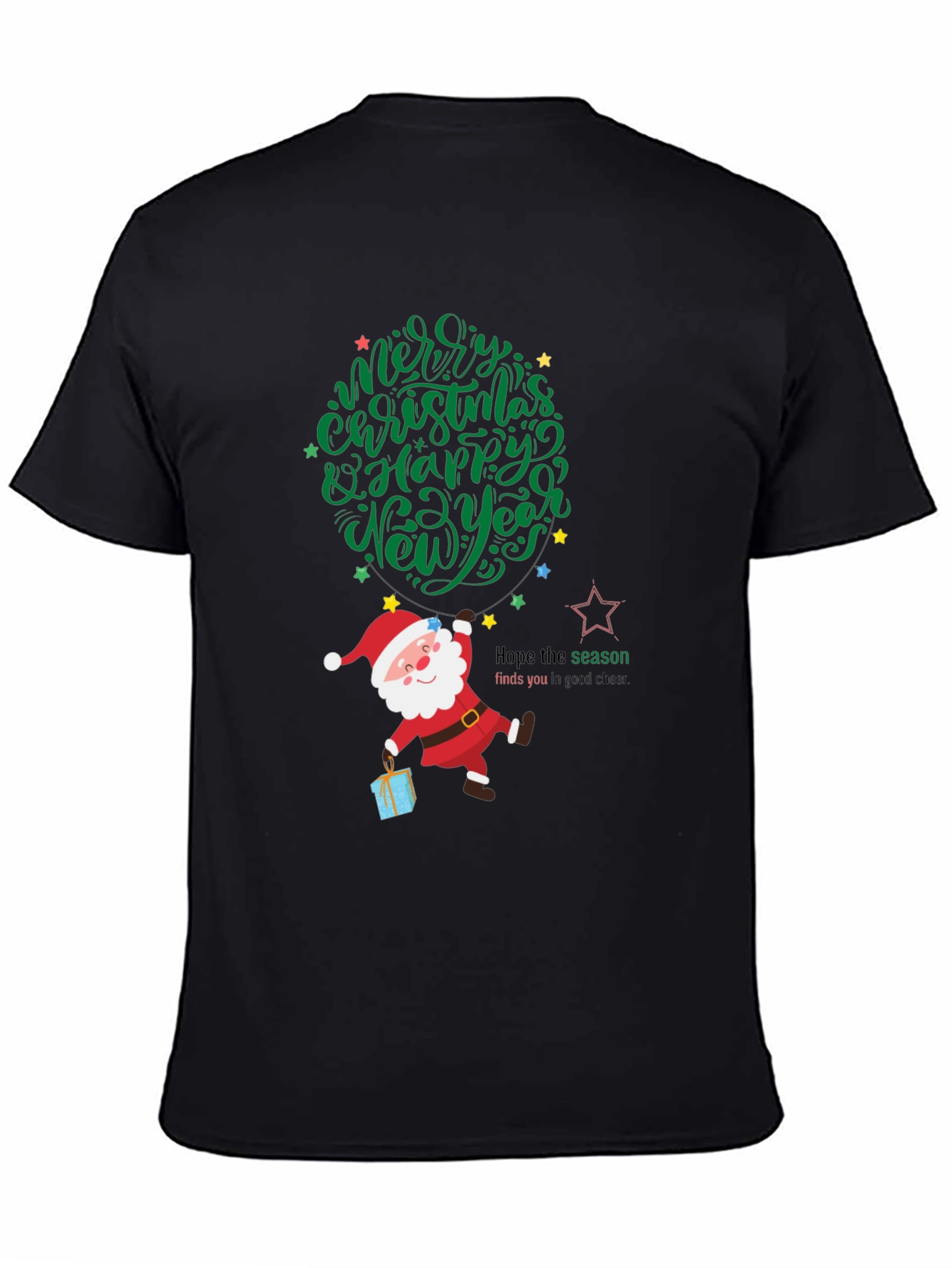Black Festive Santa Graphic Tee - Merry Christmas & Happy New Year view 4