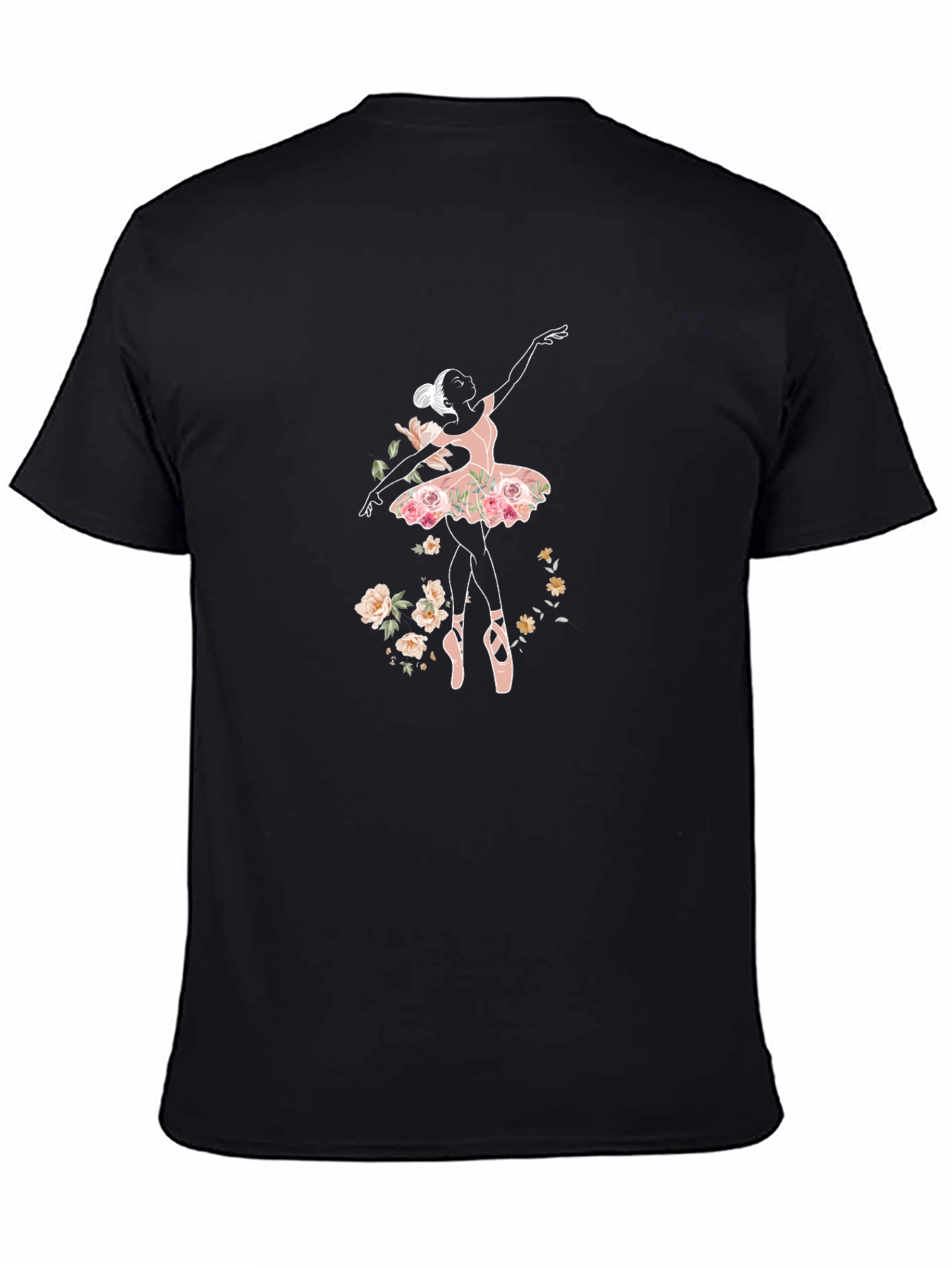 Black Floral Ballerina Graphic Tee - Black Cotton Comfort view 4