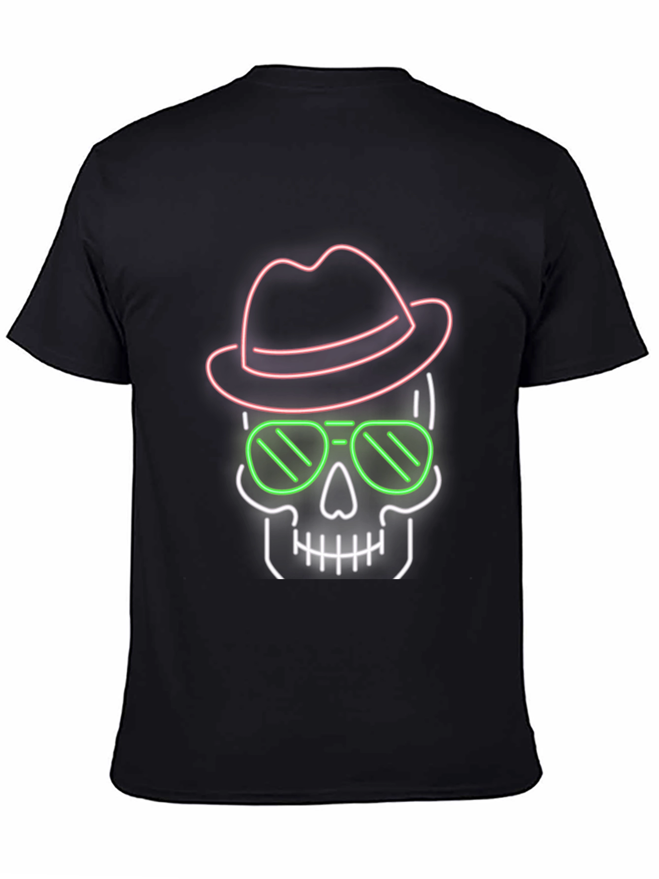 Black Neon Skull T-Shirt - Hat & Sunglasses Graphic Tee view 4
