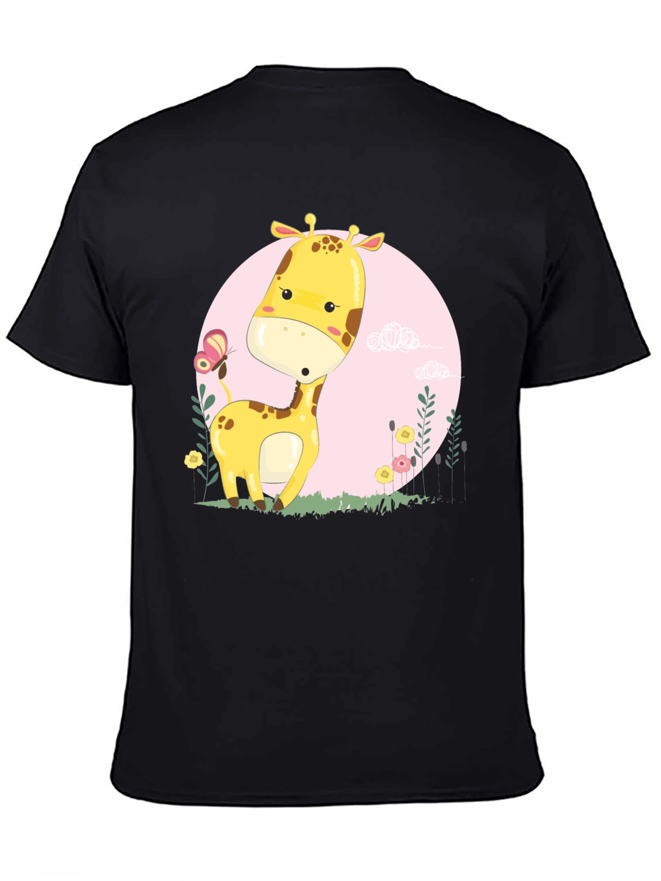 Black Cute Giraffe Cartoon Graphic Tee - Black view 4